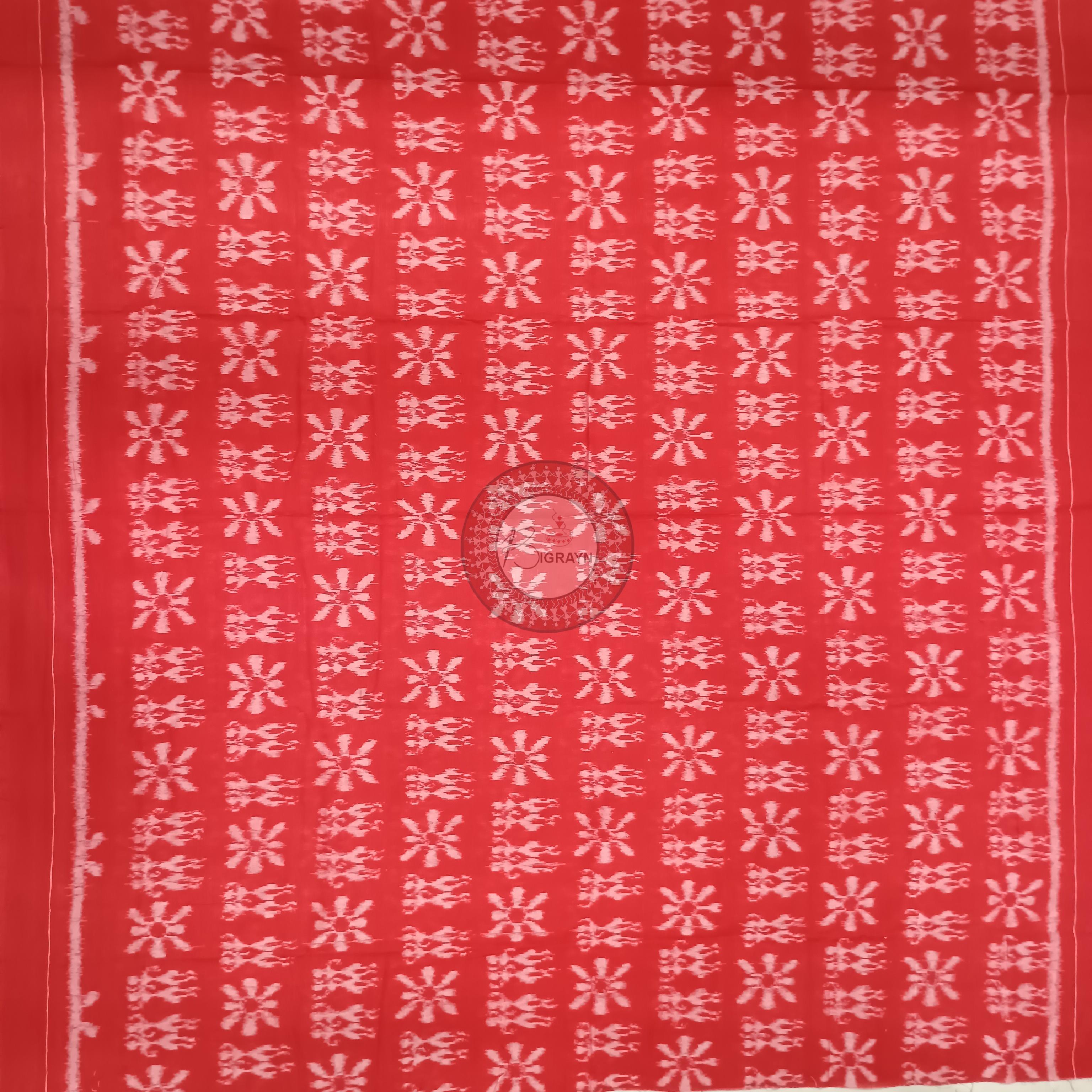 Red Black Handwoven Odisha Ikat Unstitched Dress Material Set (Top 2.5m, Bottom 2m, Dupatta 2.5m)