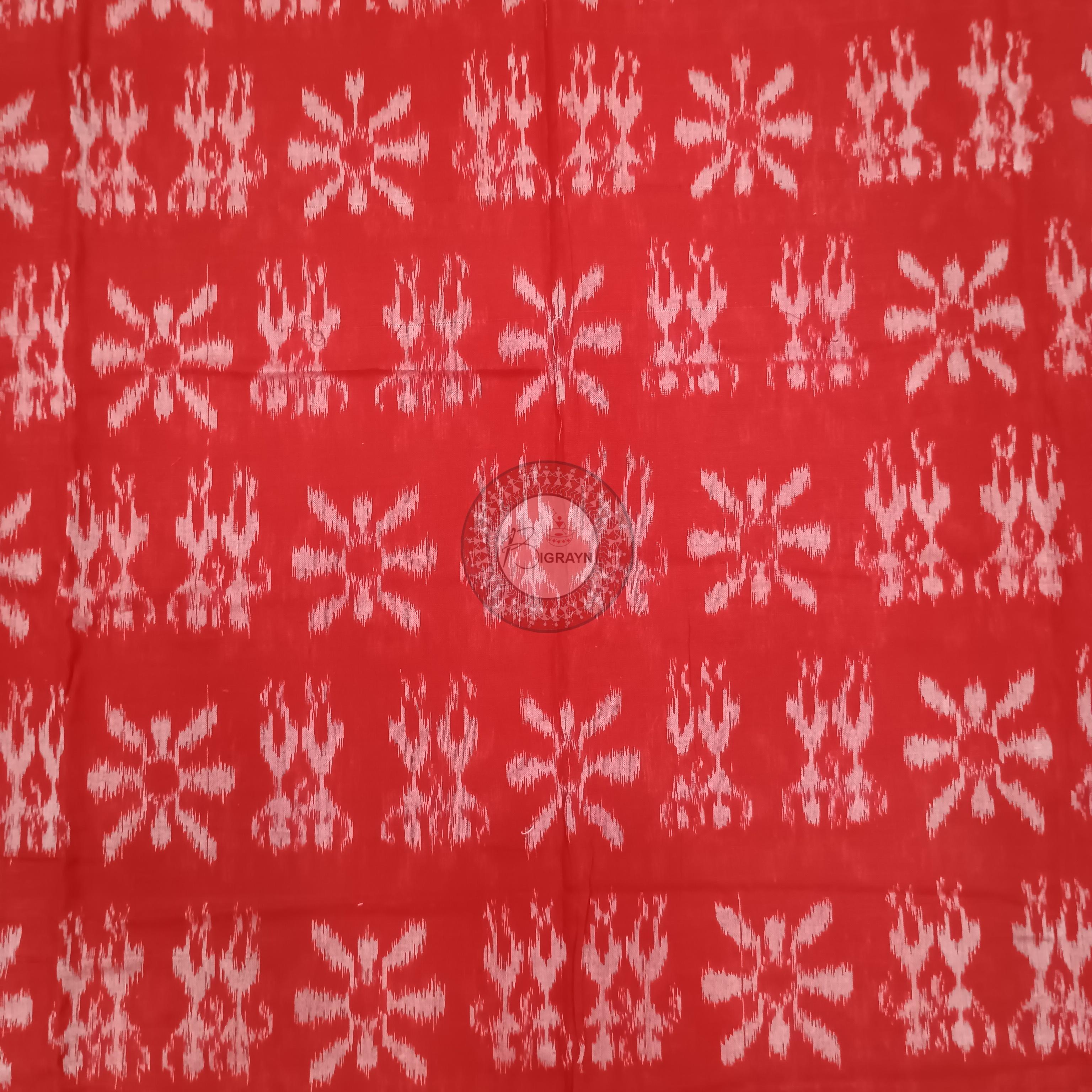 Red Black Handwoven Odisha Ikat Unstitched Dress Material Set (Top 2.5m, Bottom 2m, Dupatta 2.5m)