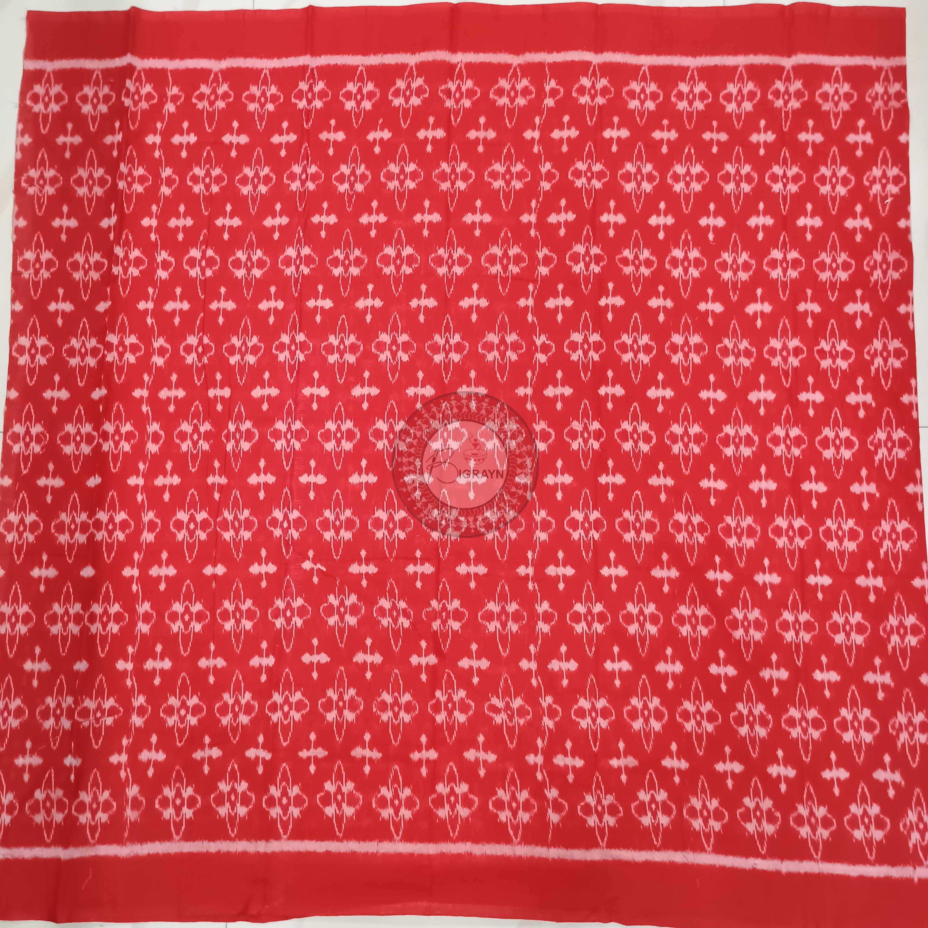 Red Black Handwoven Odisha Ikat Unstitched Dress Material Set (Top 2.5m, Bottom 2m, Dupatta 2.5m)