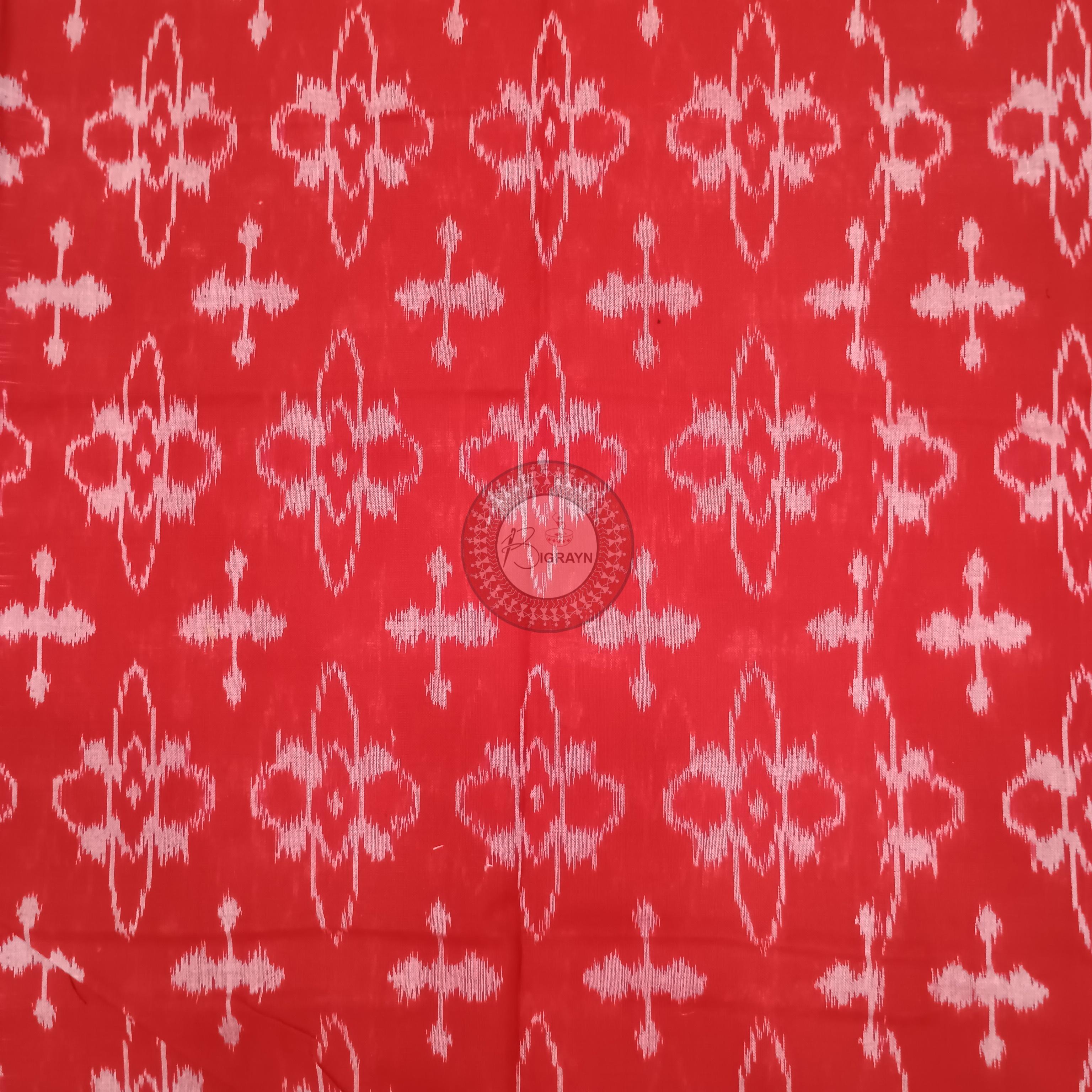 Red Black Handwoven Odisha Ikat Unstitched Dress Material Set (Top 2.5m, Bottom 2m, Dupatta 2.5m)