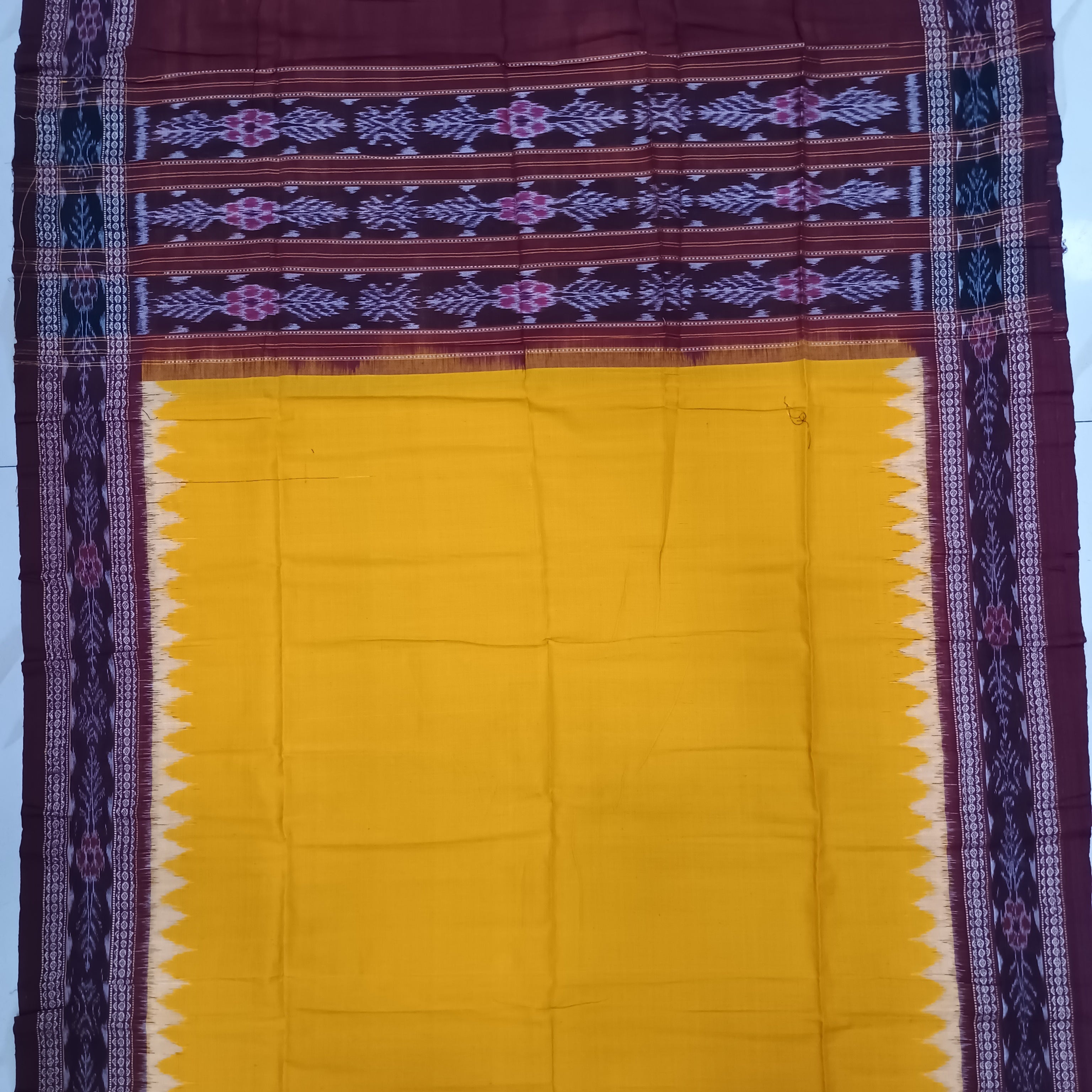 Maroon Yellow Ikat Dress Set