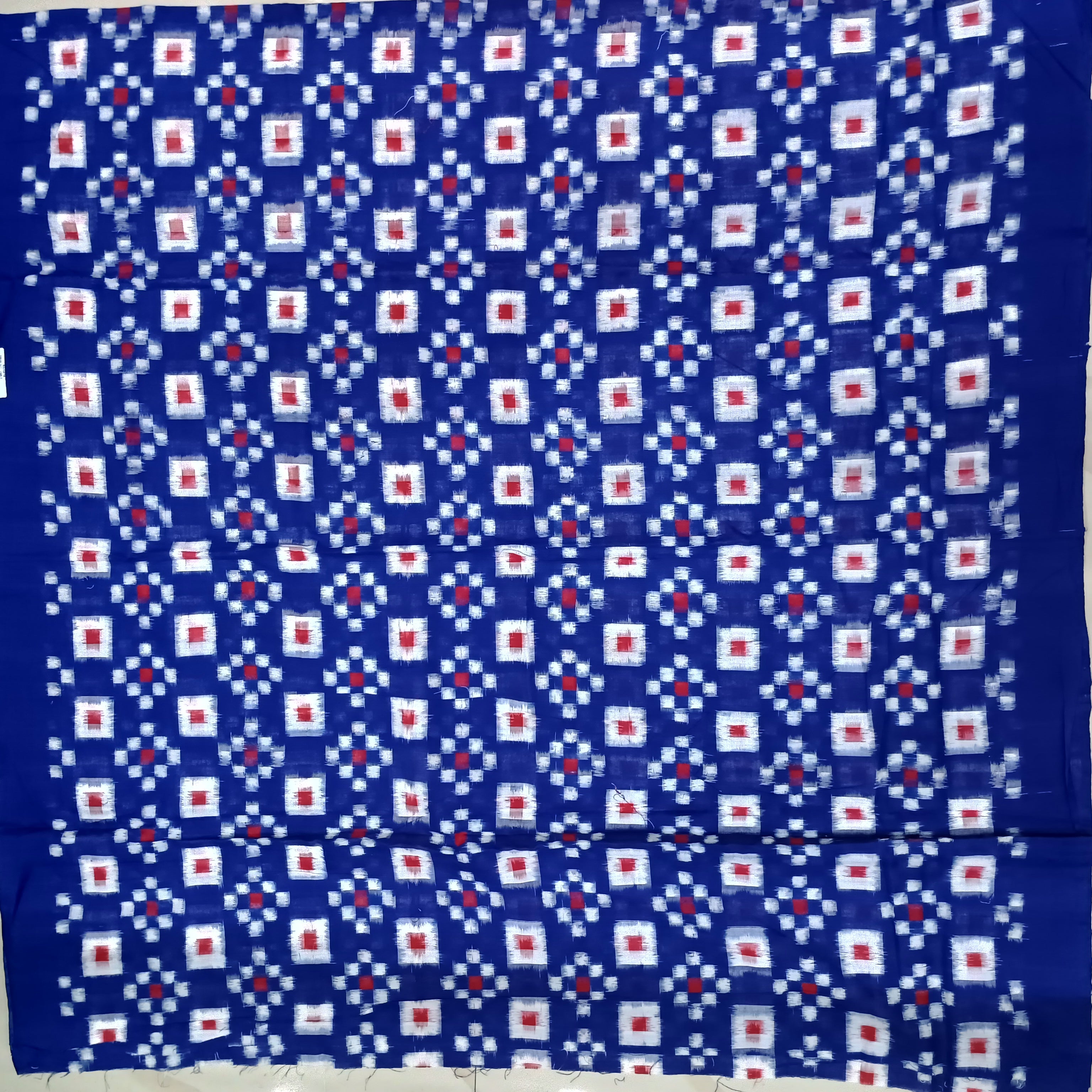 Blue Red Pasapali Handwoven Odisha Ikat Unstitched Dress Material Set (Top 2.5m, Bottom 2m, Dupatta 2.5m)