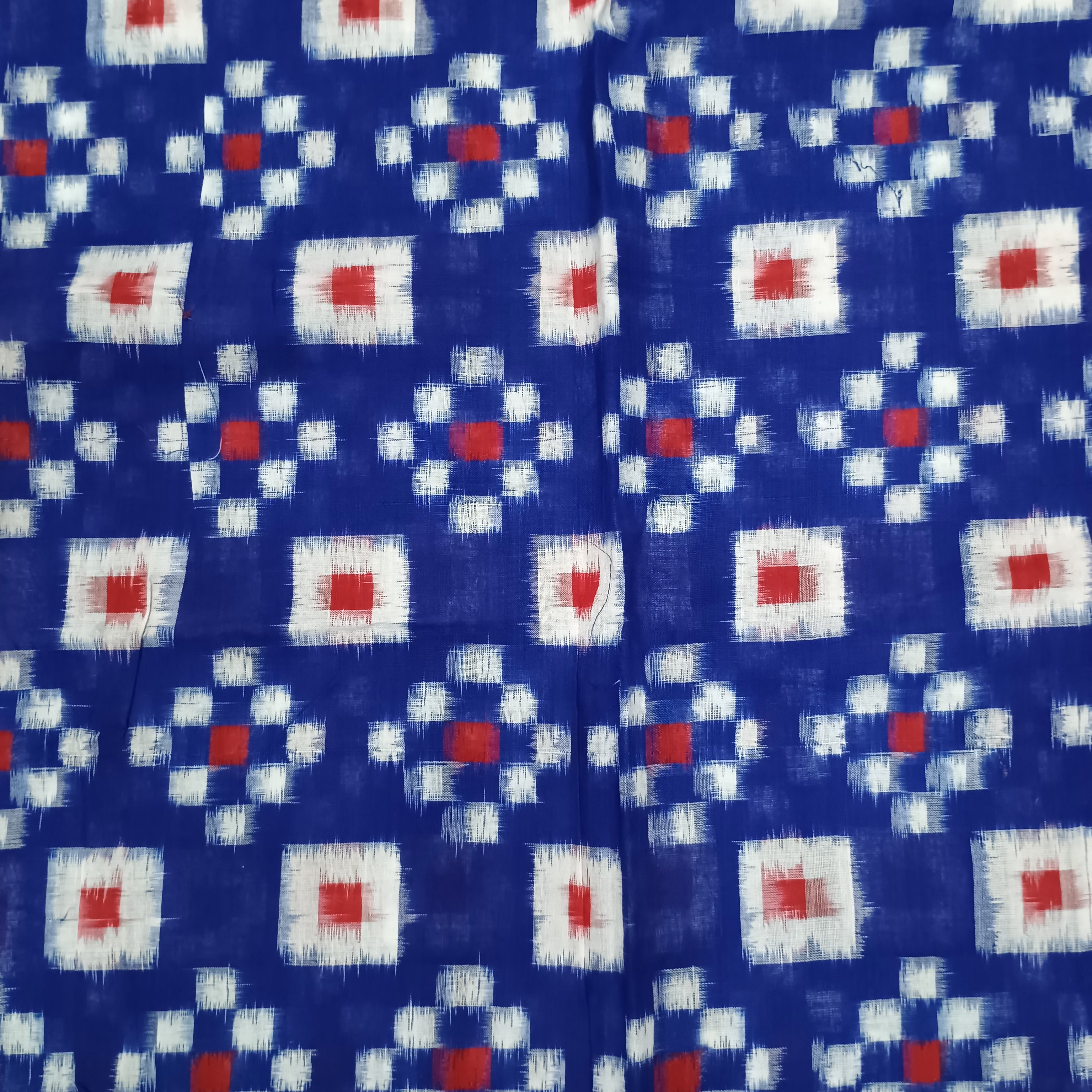 Blue Red Pasapali Handwoven Odisha Ikat Unstitched Dress Material Set (Top 2.5m, Bottom 2m, Dupatta 2.5m)