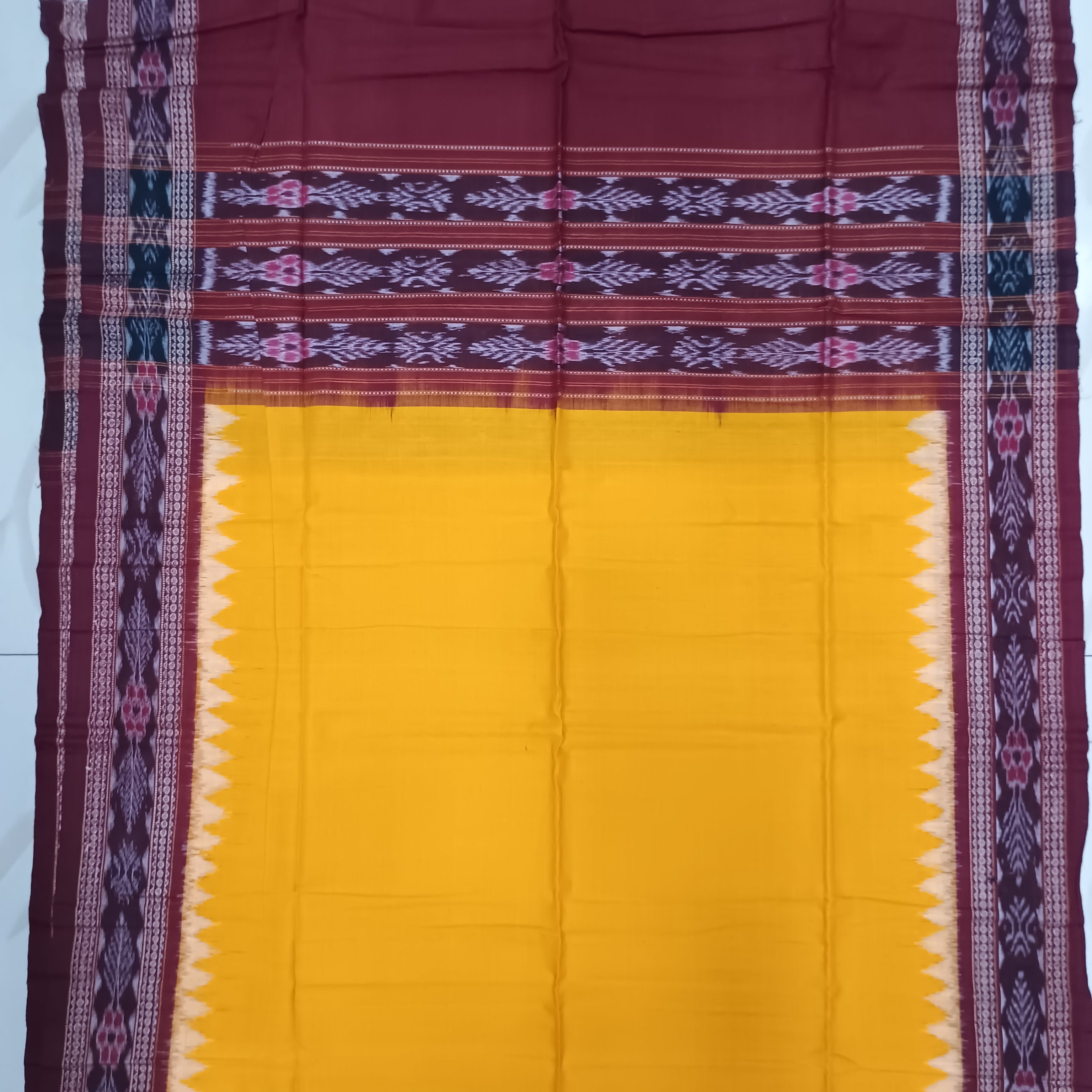 Maroon Yellow Ikat Design Dress Set