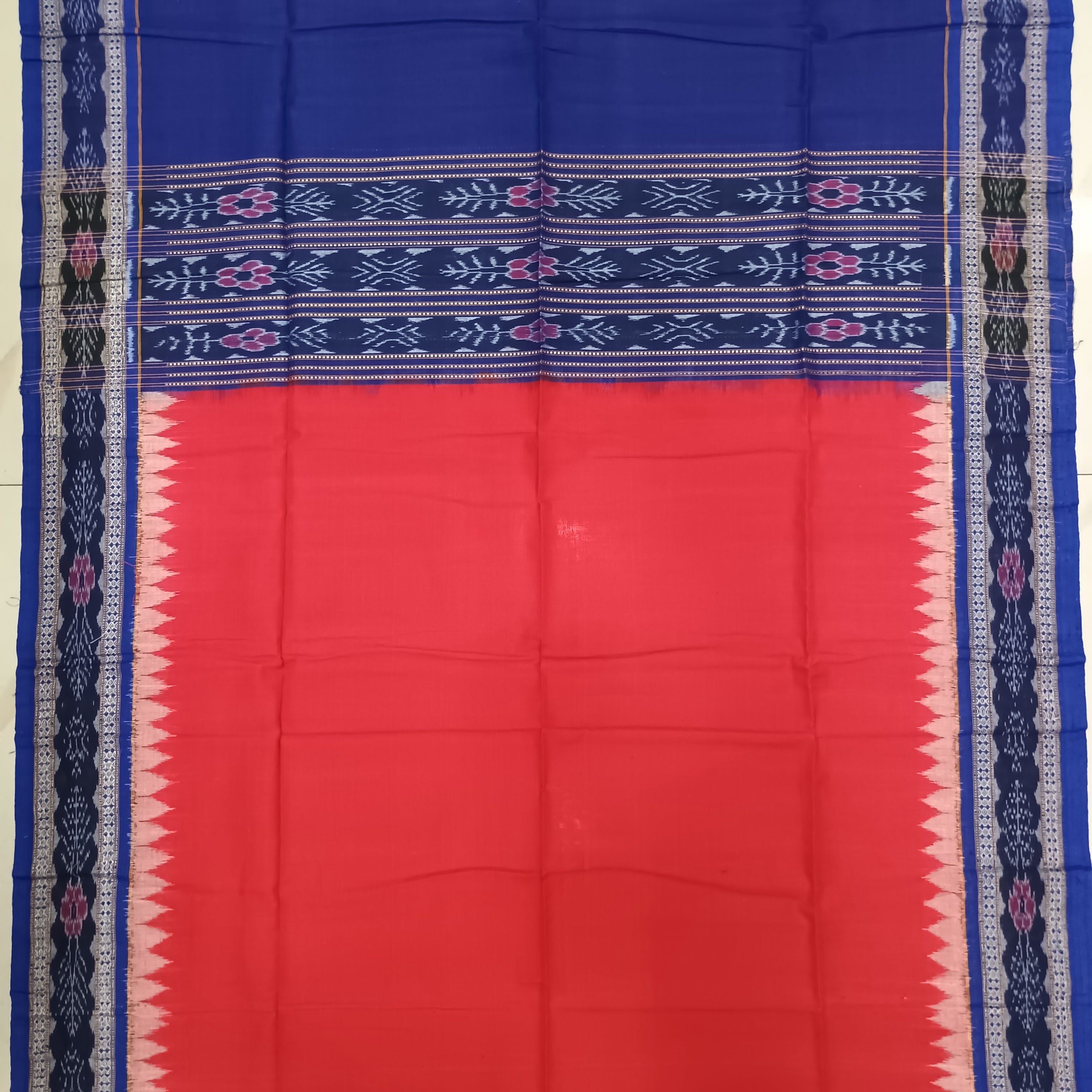 Blue Red Flower Bandha Design Dress Set