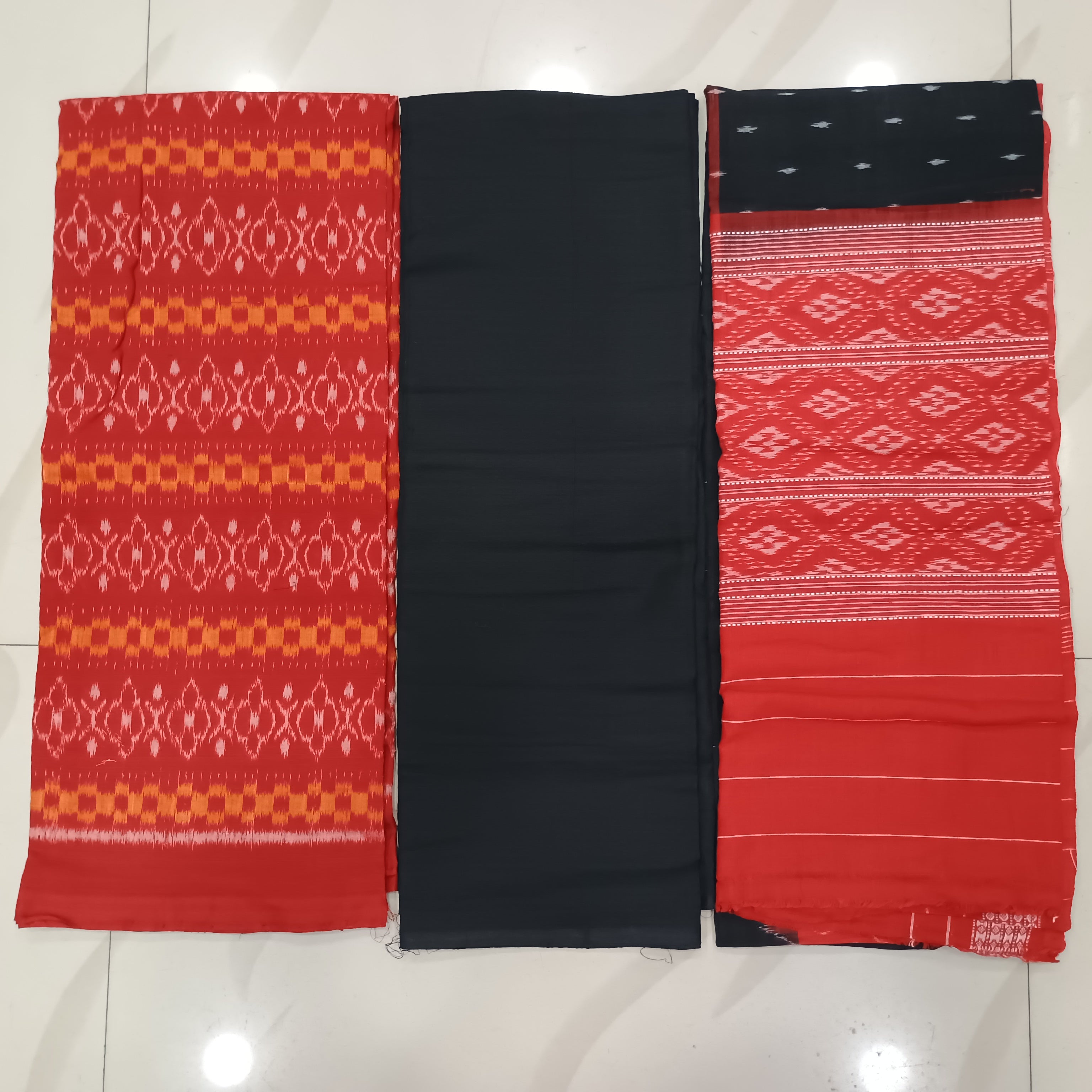 Red Black Flower Bandha Design Dress Set