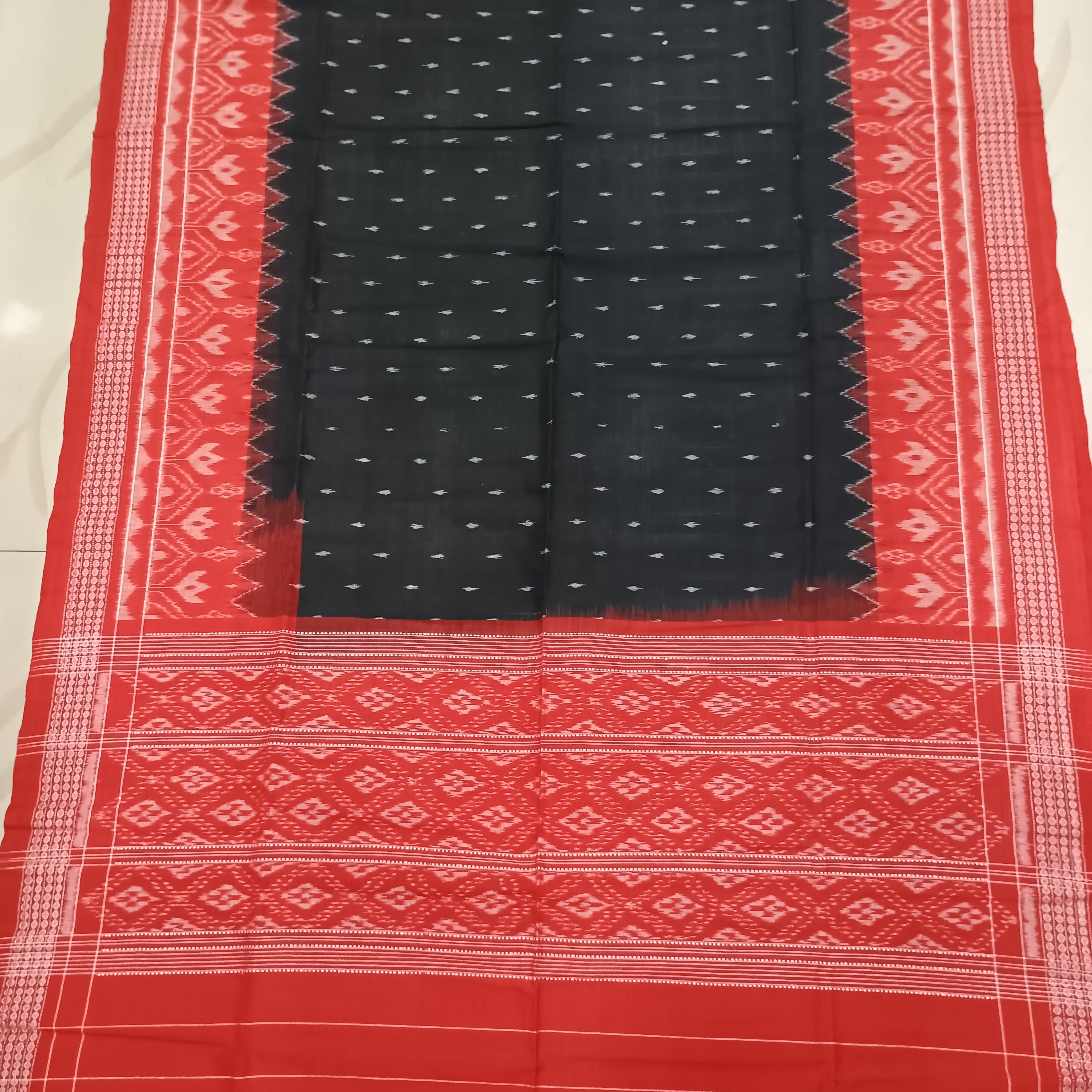 Red Black Flower Bandha Design Dress Set