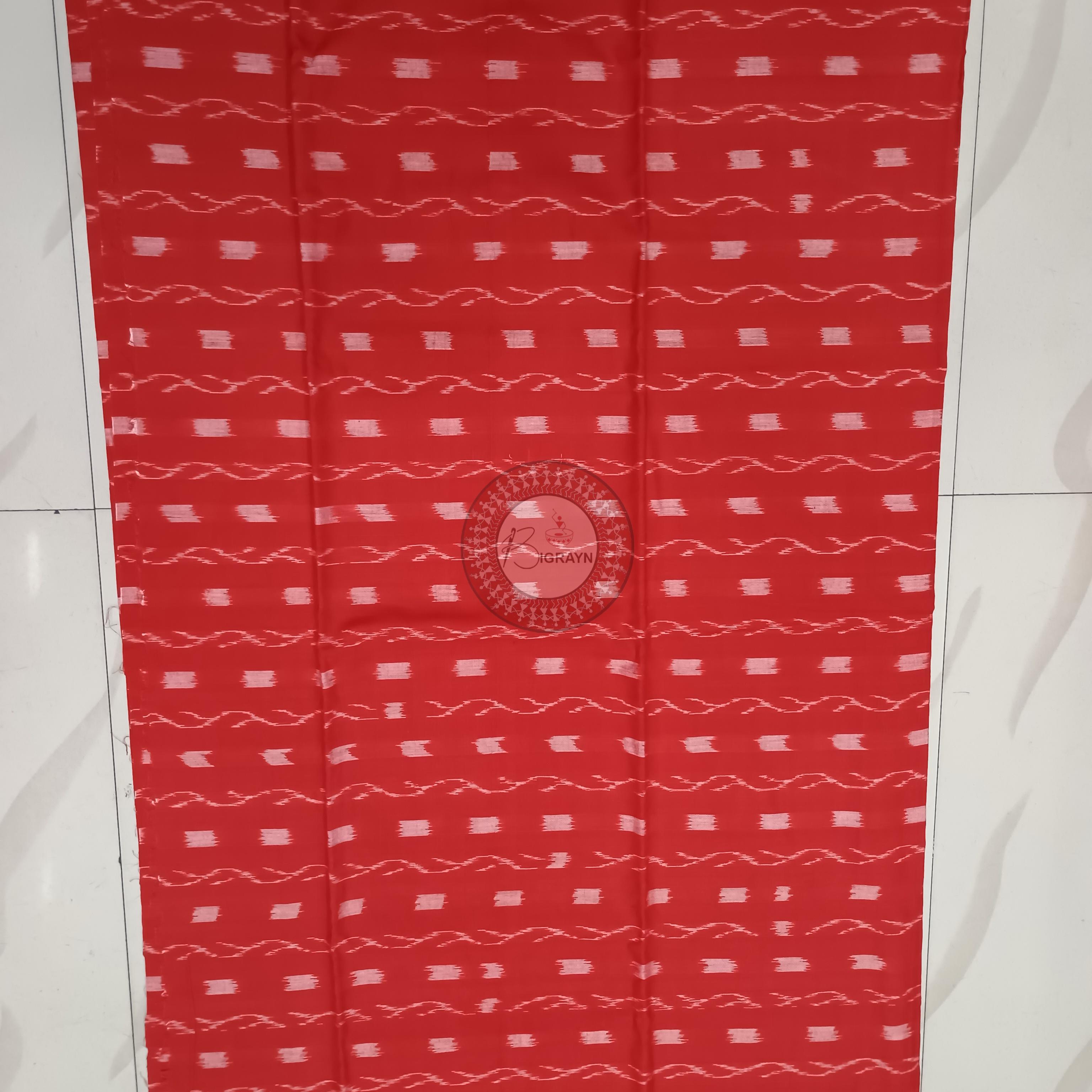 Red Yellow Lata Design Handwoven Odisha Ikat Unstitched Dress Material Set (Top 2.5m, Bottom 2m, Dupatta 2.5m)