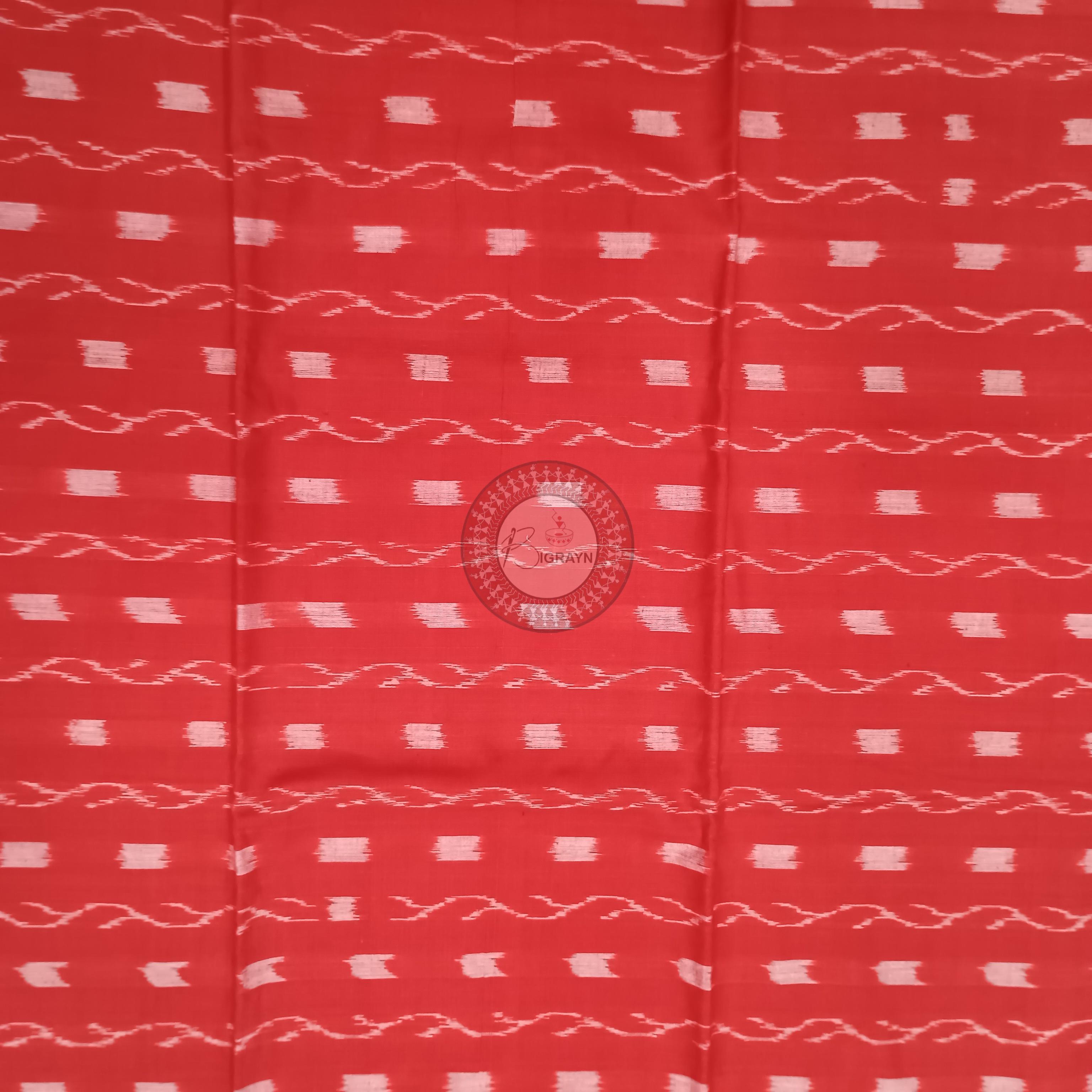 Red Yellow Lata Design Handwoven Odisha Ikat Unstitched Dress Material Set (Top 2.5m, Bottom 2m, Dupatta 2.5m)