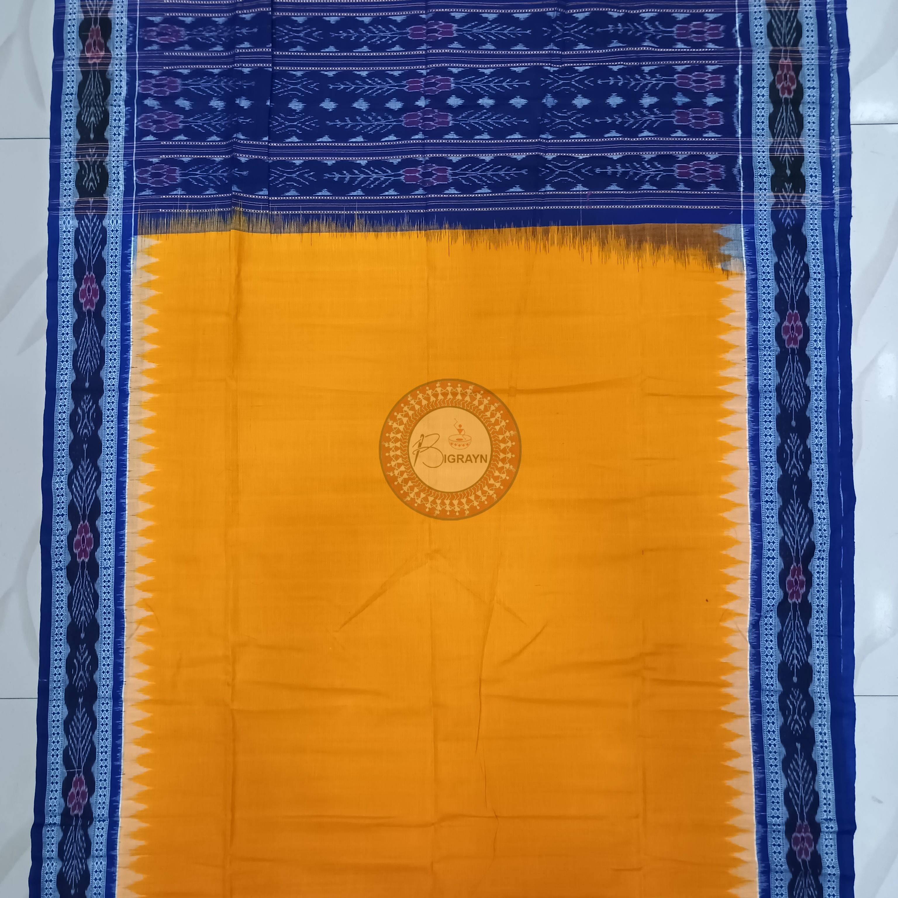 Blue Yellow Handwoven Odisha Ikat Unstitched Dress Material Set (Top 2.5m, Bottom 2m, Dupatta 2.5m)