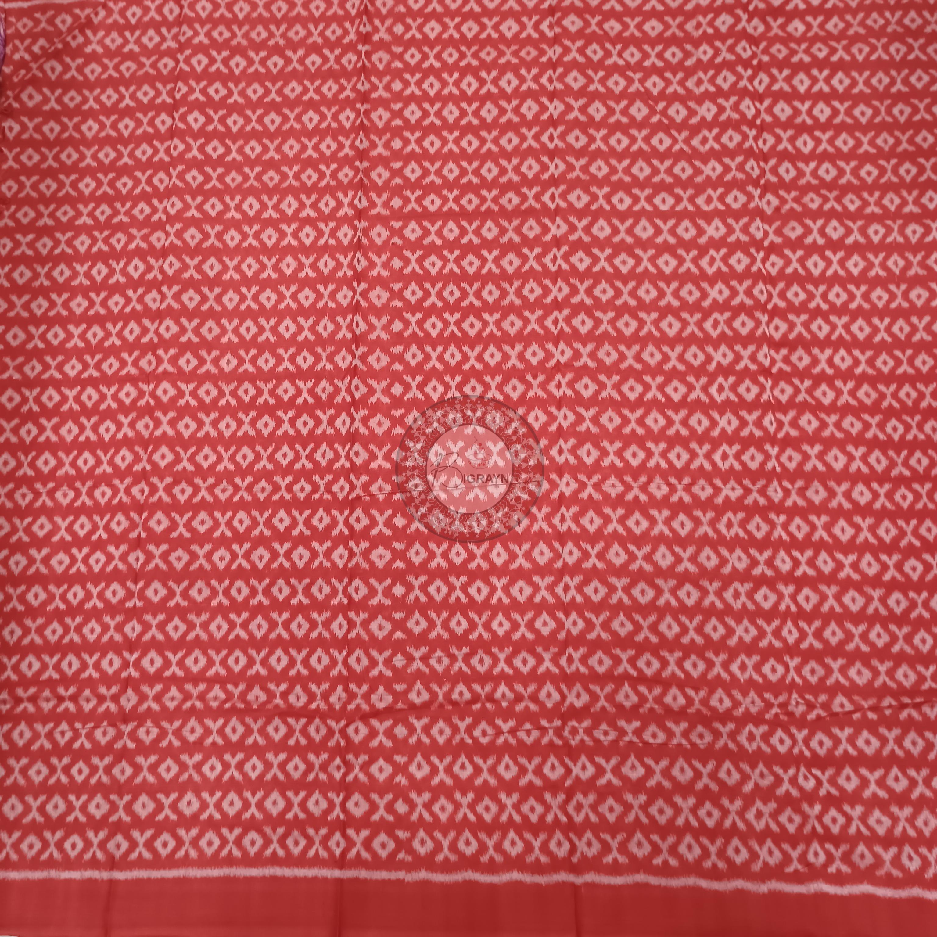 Red White Black Handwoven Odisha Ikat Unstitched Dress Material Set (Top 2.5m, Bottom 2m, Dupatta 2.5m)