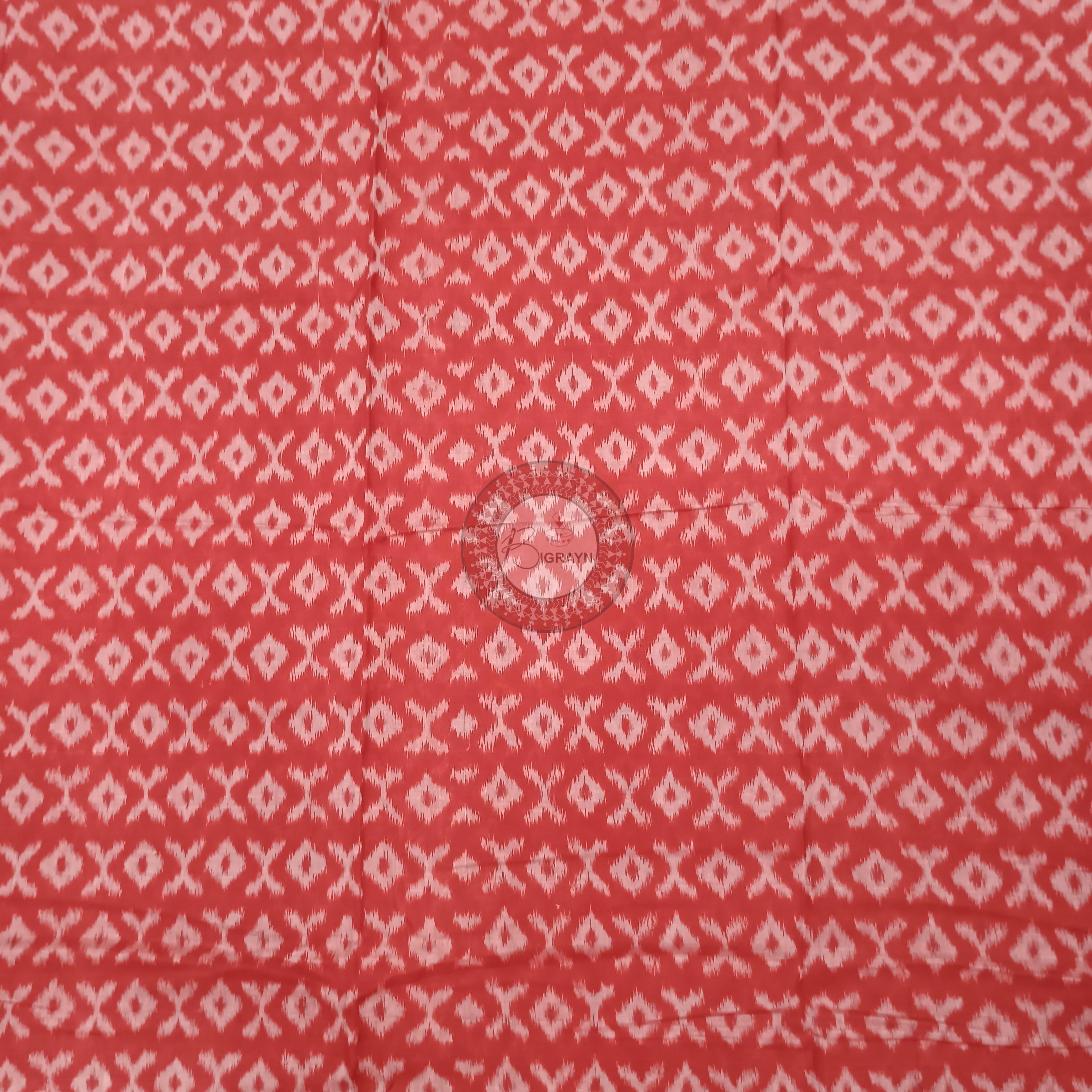 Red White Black Handwoven Odisha Ikat Unstitched Dress Material Set (Top 2.5m, Bottom 2m, Dupatta 2.5m)