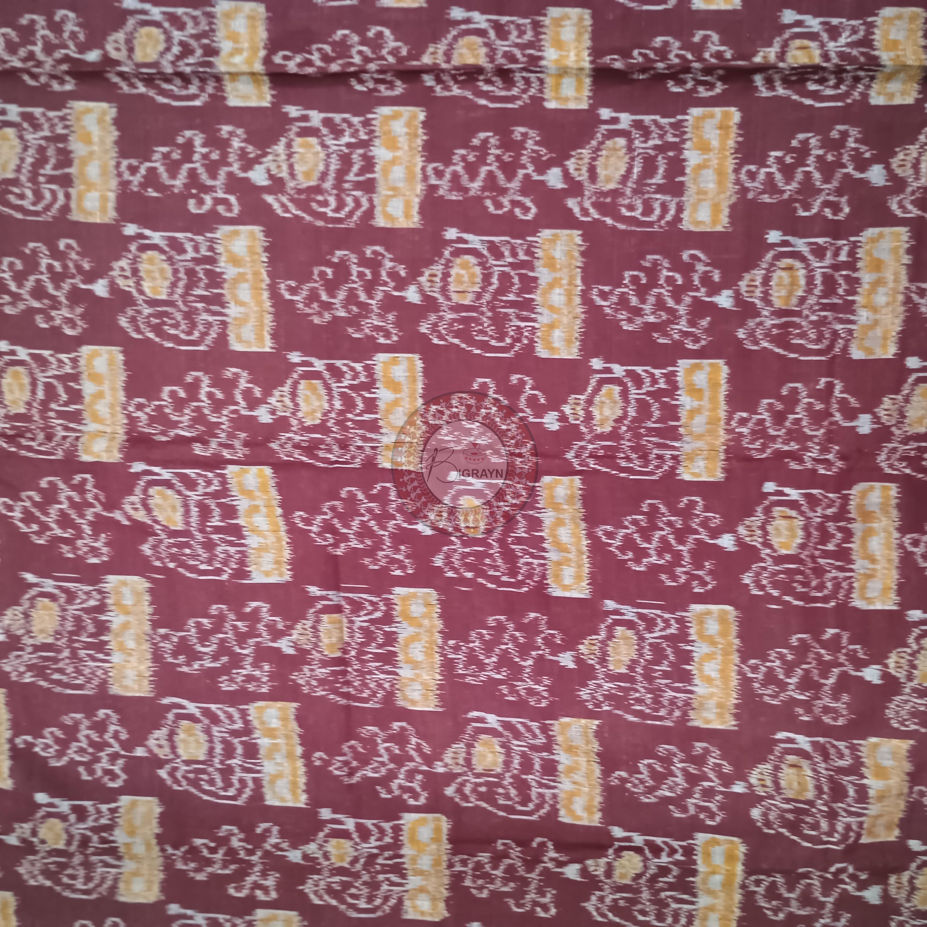 Maroon Yellow Animal Ikat Design Dress Set