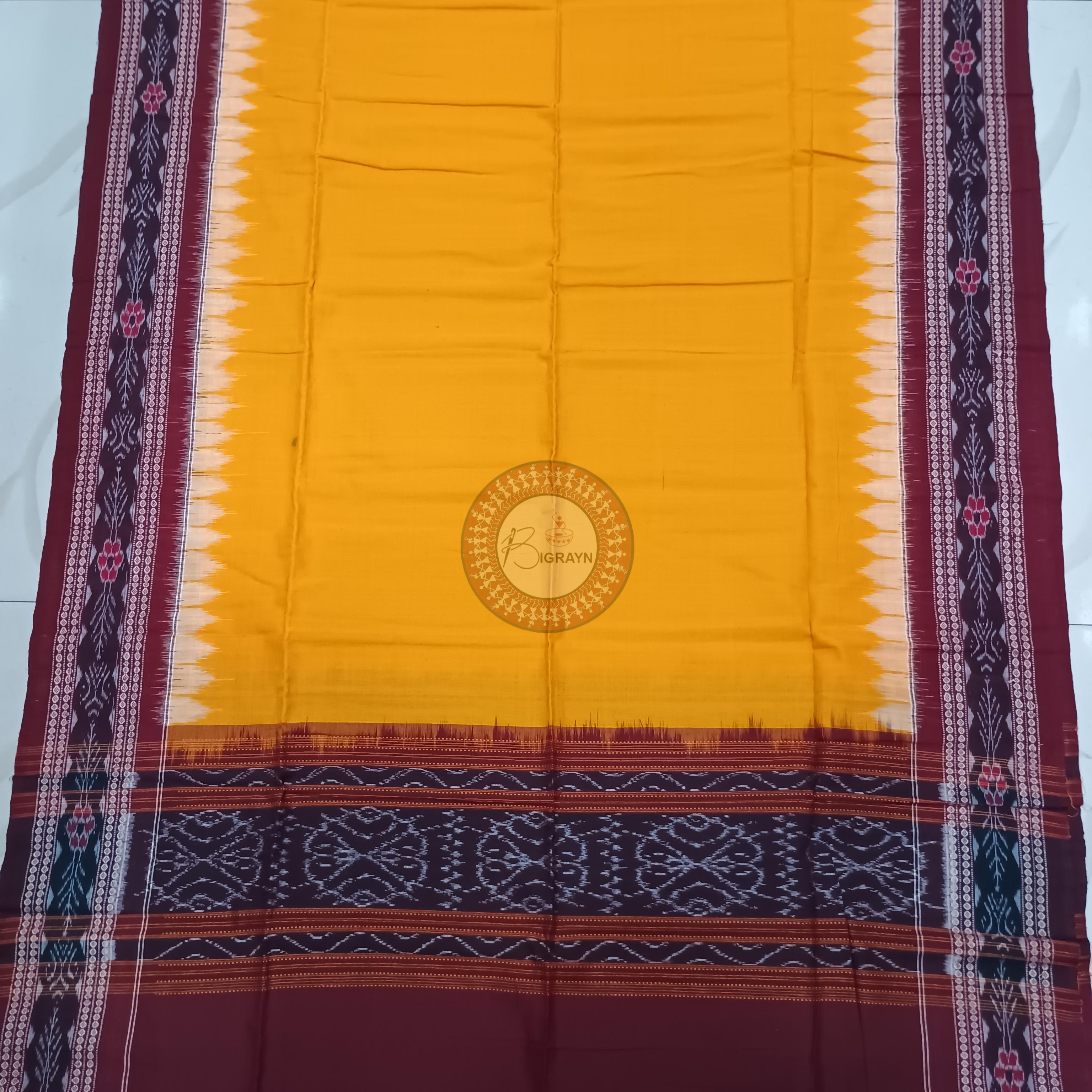 Maroon Yellow Animal Handwoven Odisha Ikat Unstitched Dress Material Set (Top 2.5m, Bottom 2m, Dupatta 2.5m)