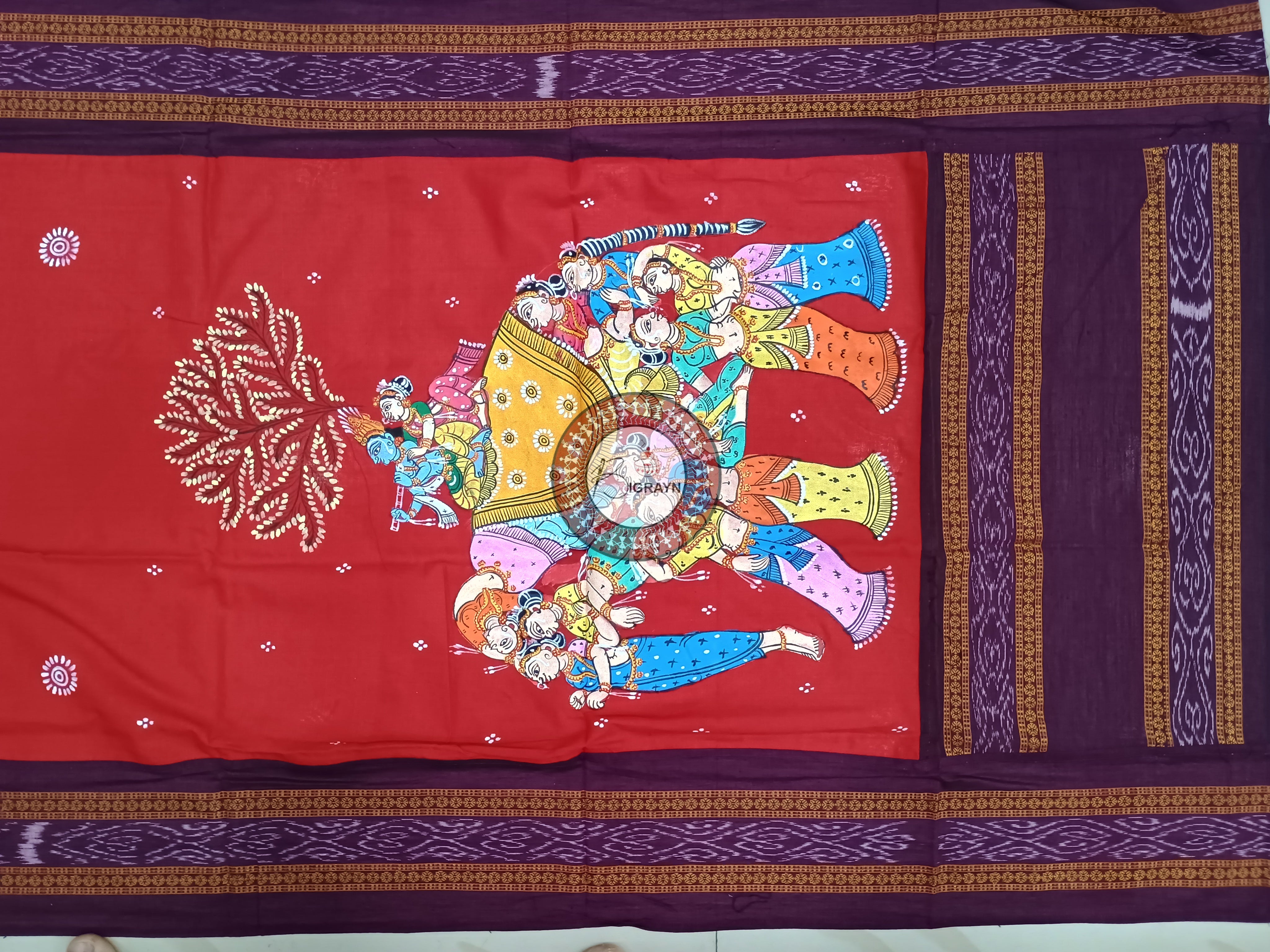 Red Purple Kandarp Hasti Pattachitra Cotton Dupatta