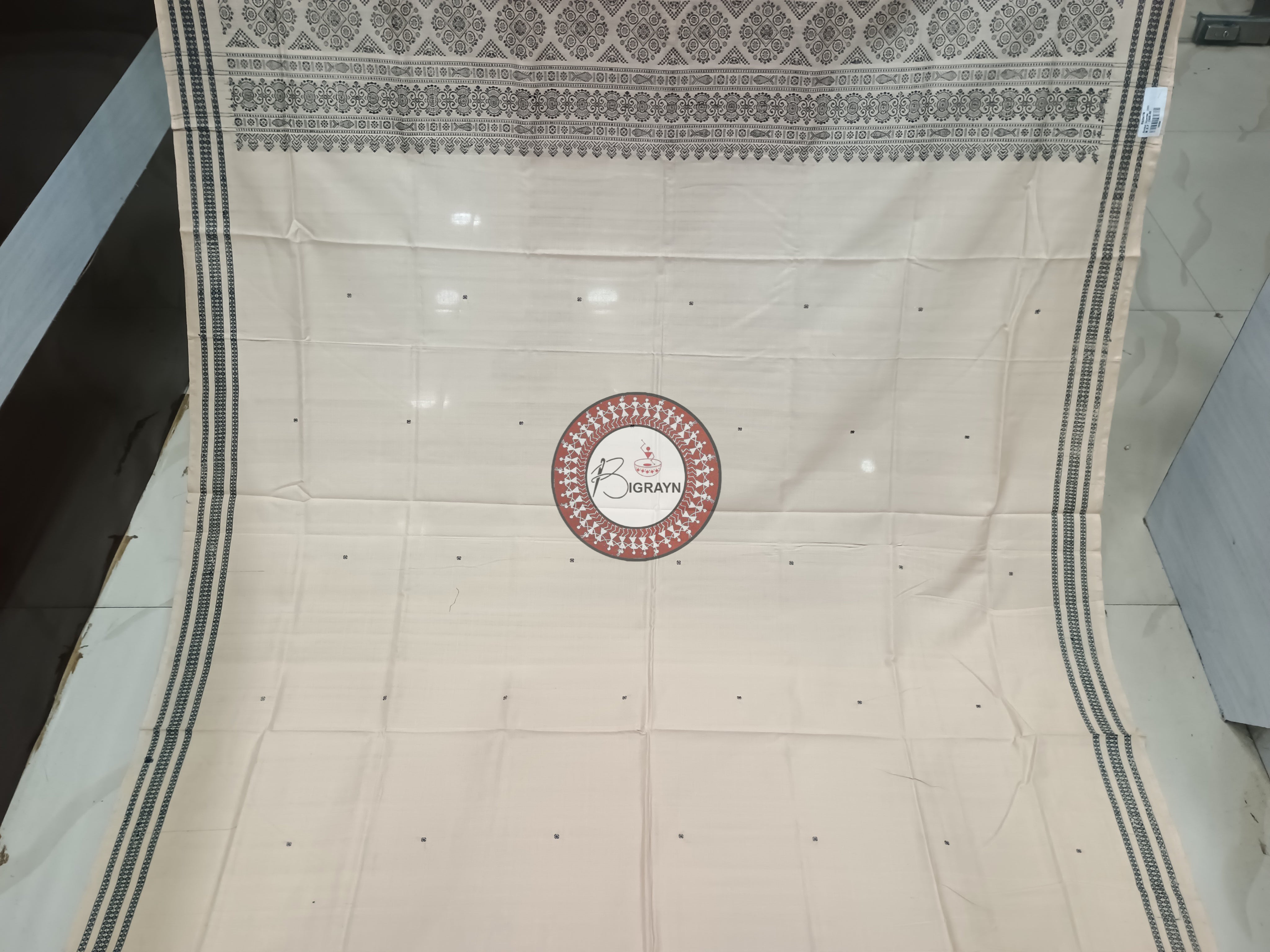 Off White Bomkai Cotton Dupatta
