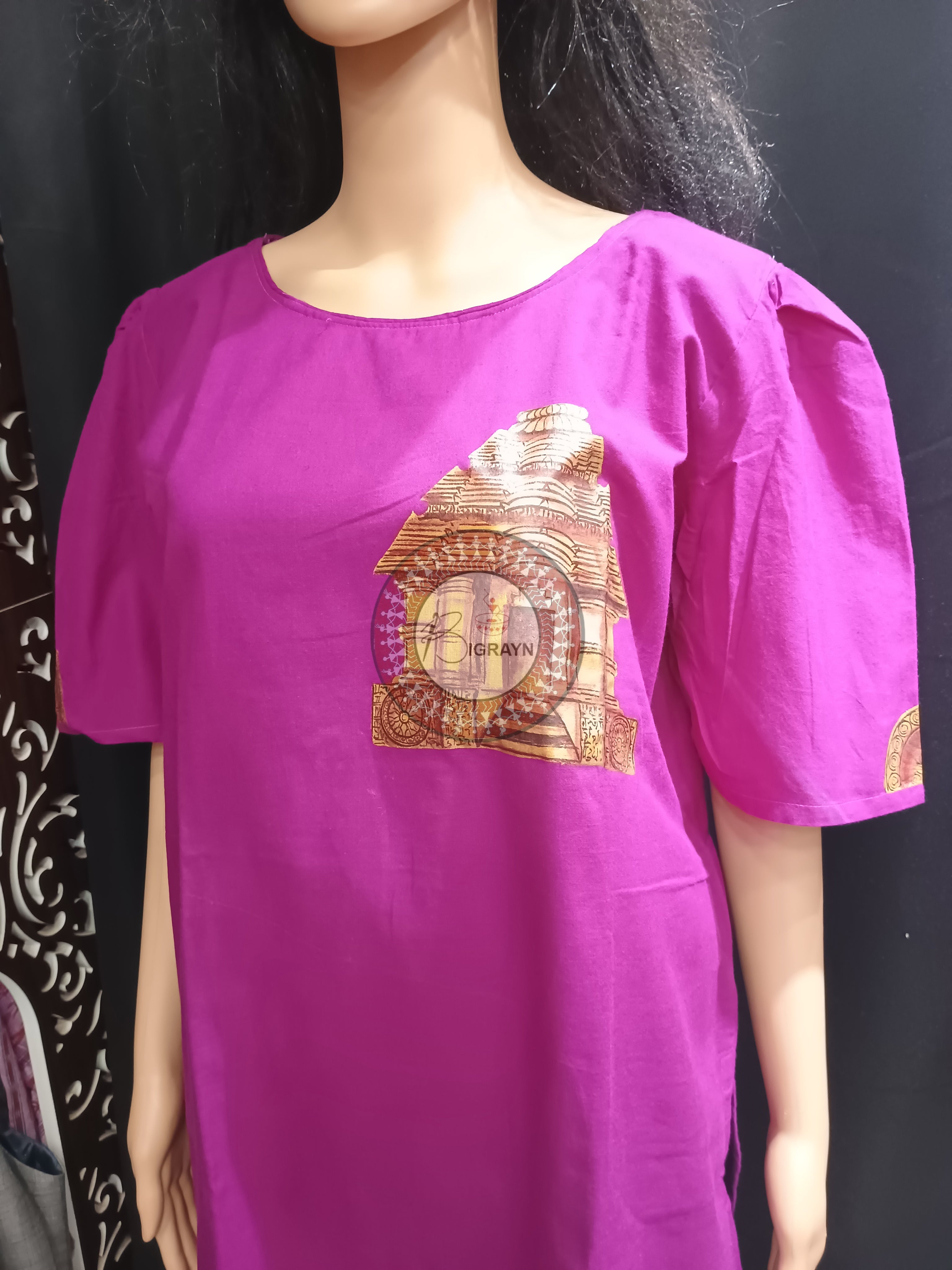 Purple Konark Temple Theme Hand Painted Pattachitra Kurti