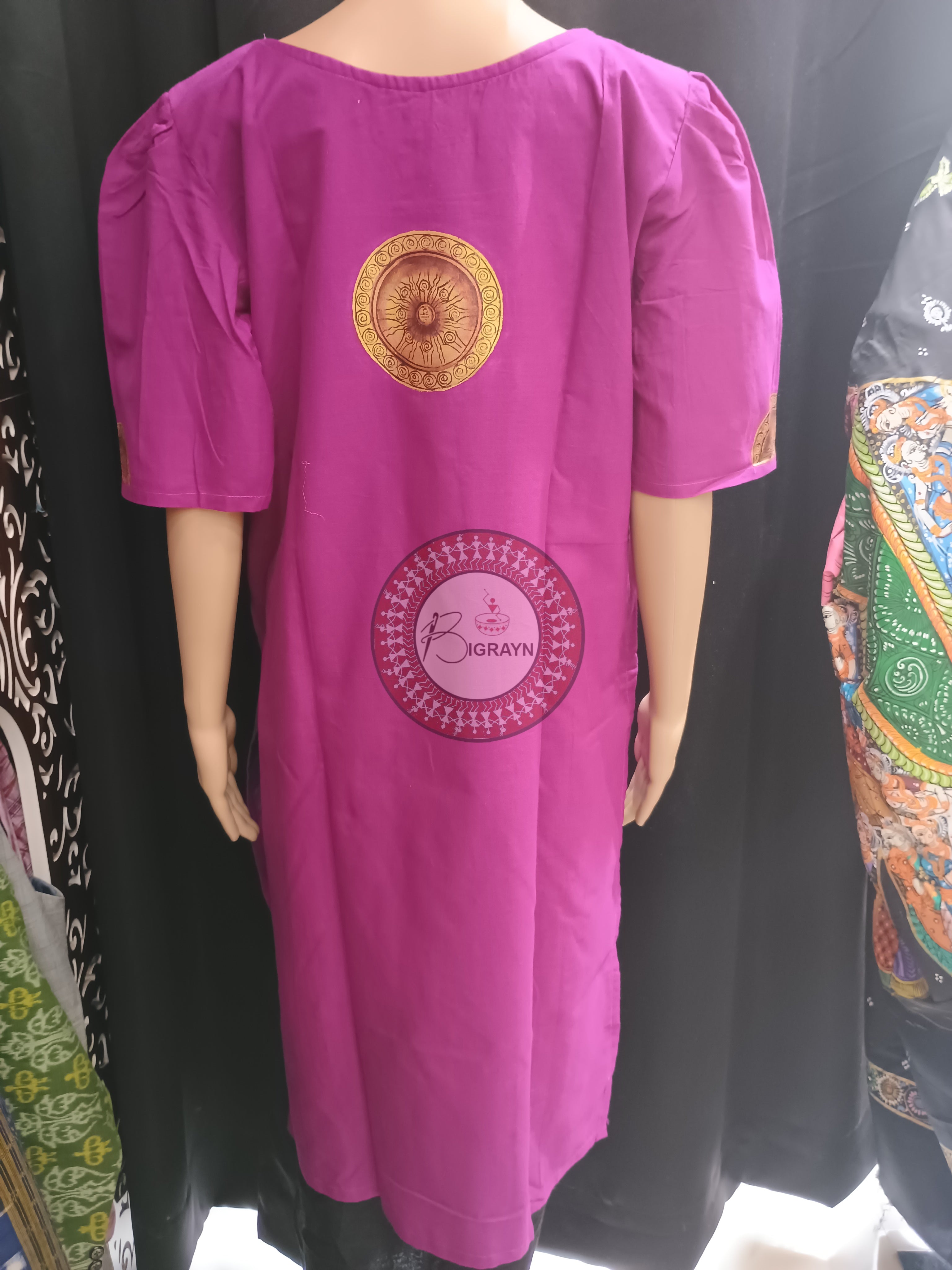 Purple Konark Temple Theme Hand Painted Pattachitra Kurti