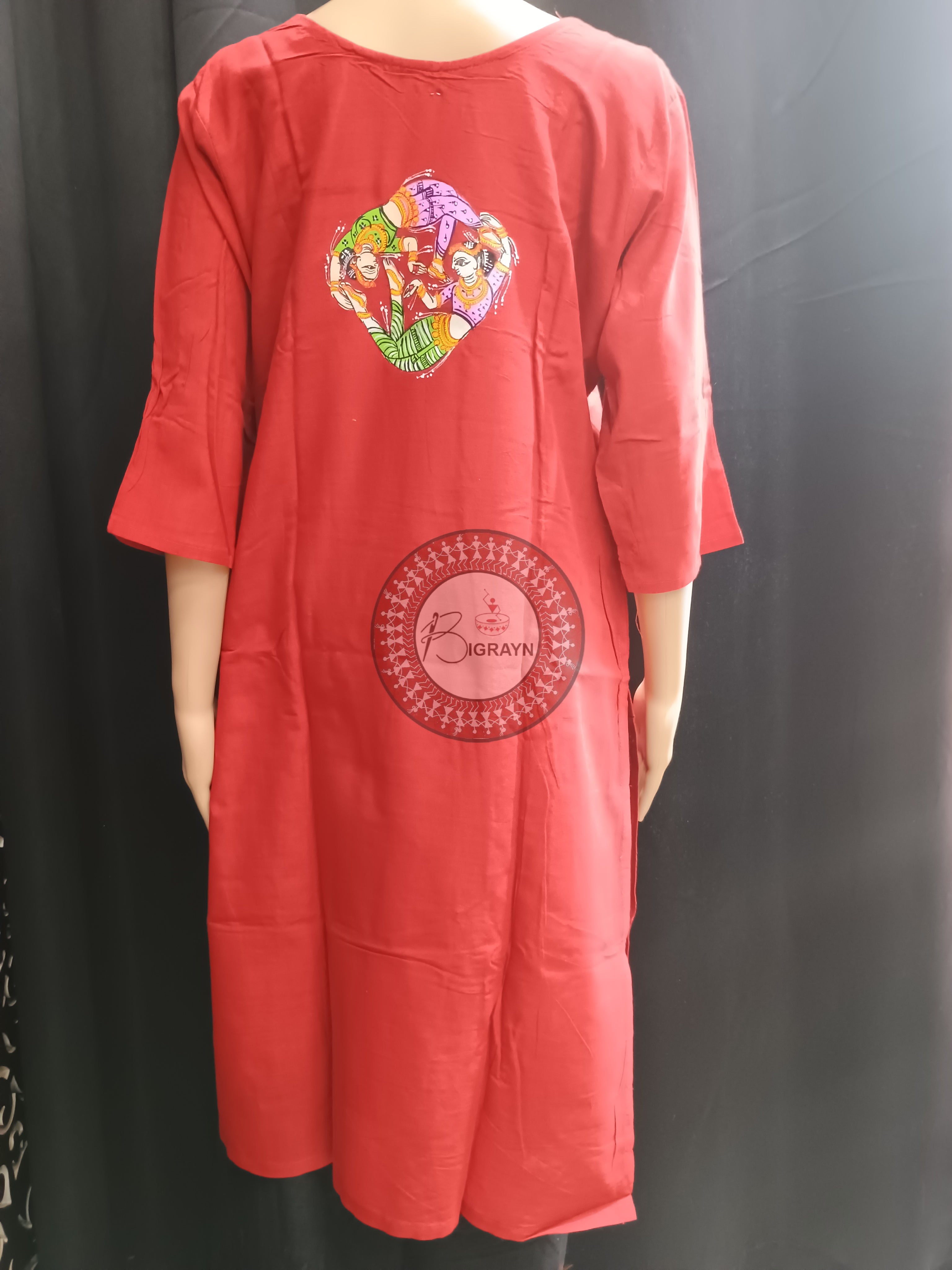 Red Round Dancer Theme Hand Painted Pattachitra Kurti