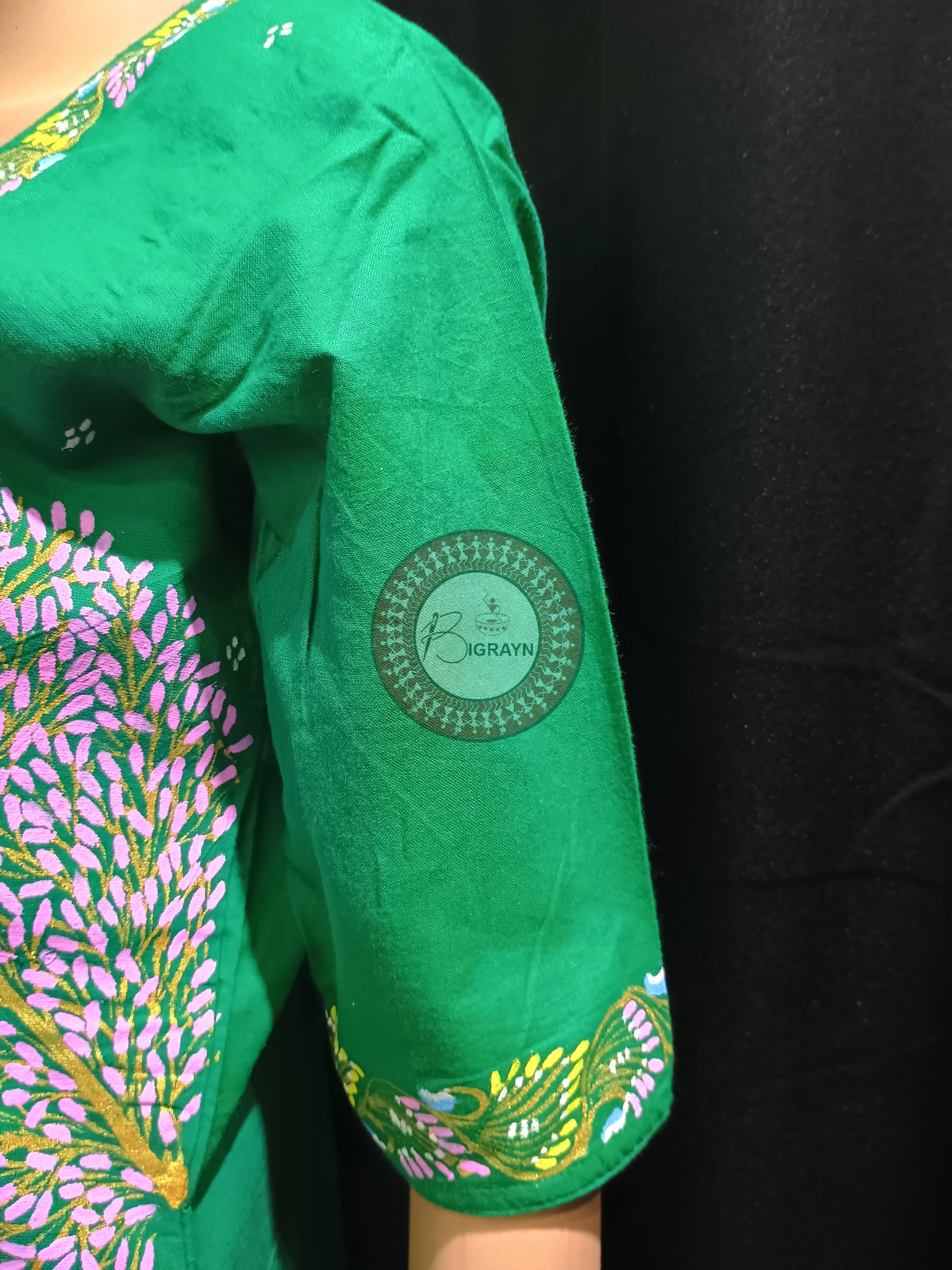 Sea Green Mastya Kanya Theme Hand Painted Pattachitra Kurti