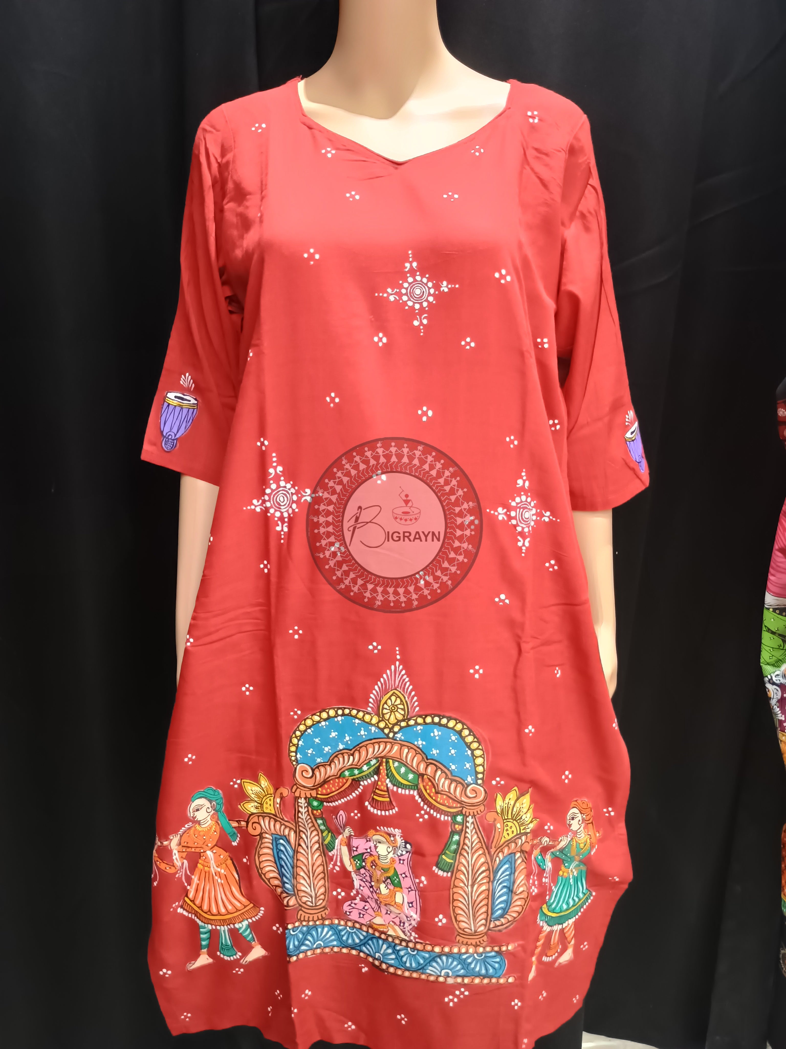 Red Marriage Theme Hand Painted Pattachitra Kurti