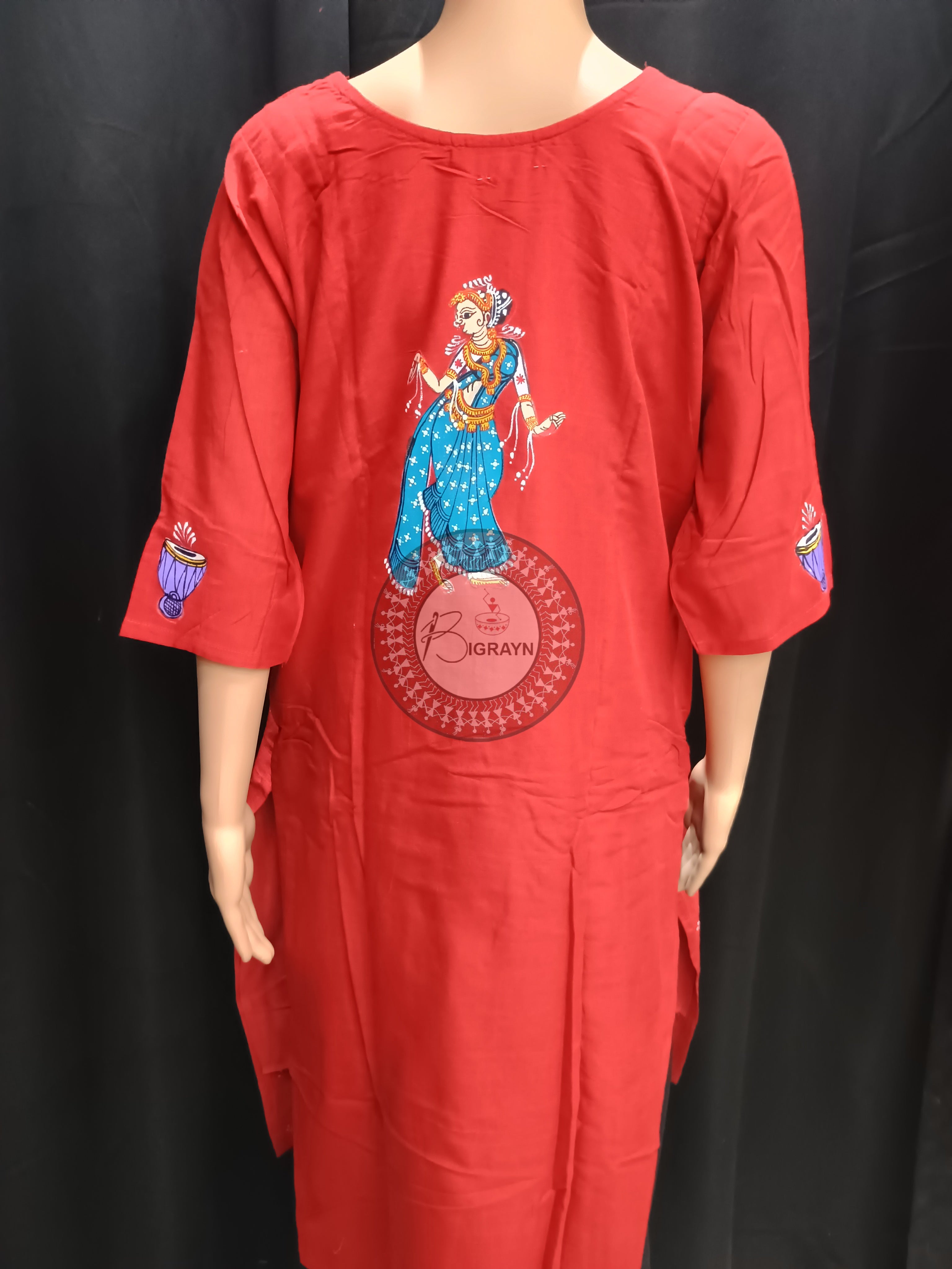 Red Marriage Theme Hand Painted Pattachitra Kurti