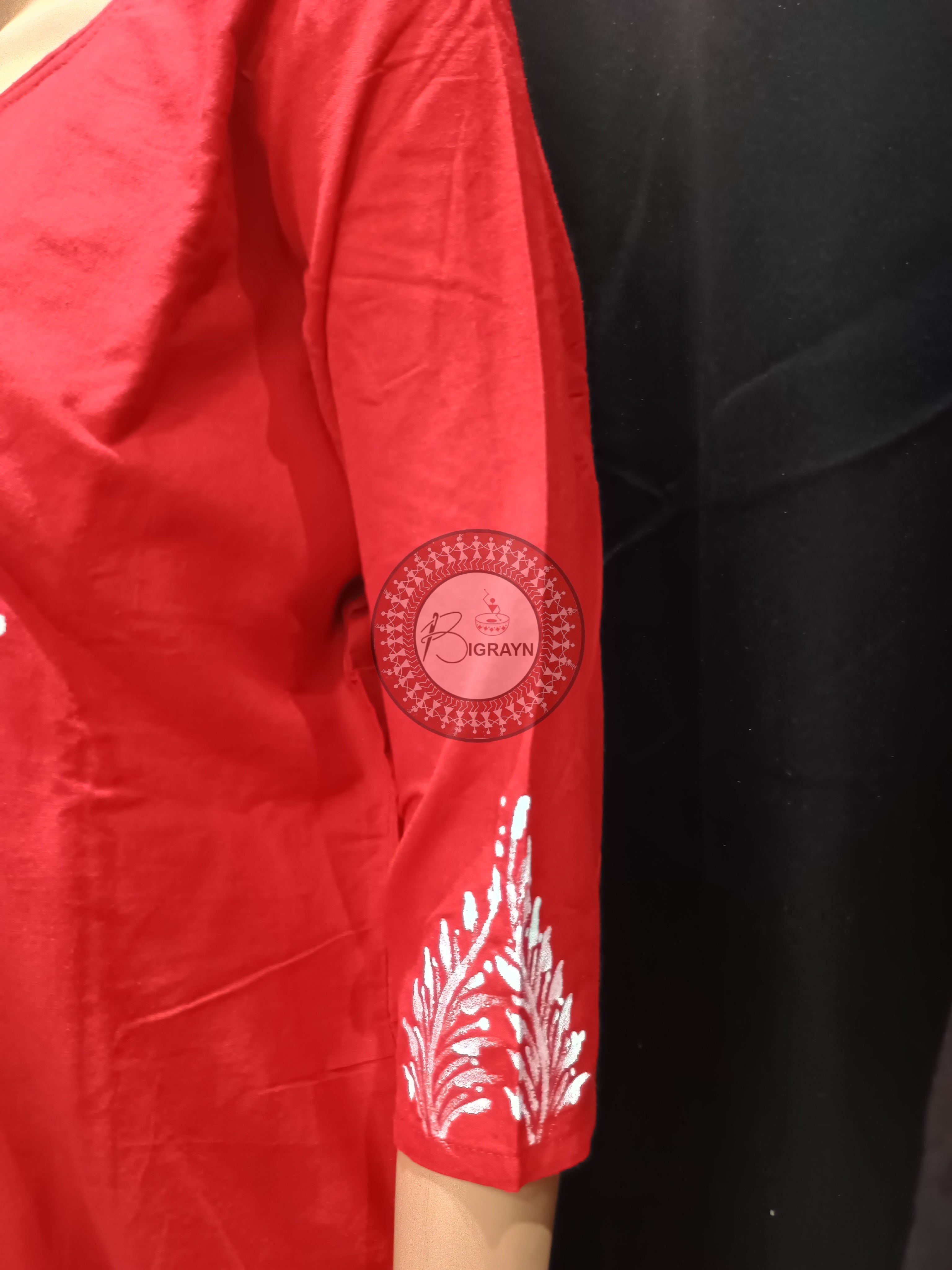Red Dancer Theme Hand Painted Pattachitra Kurti
