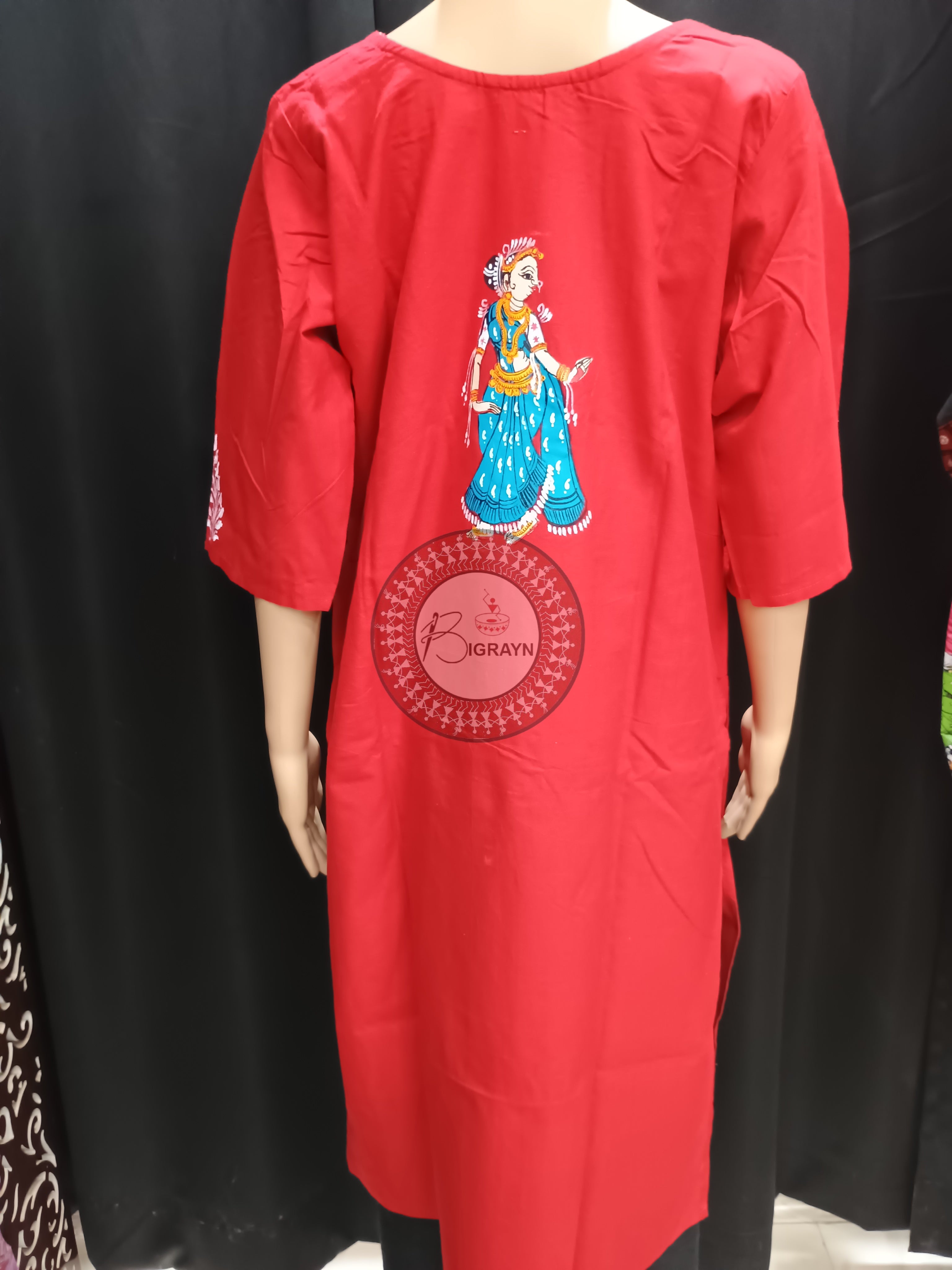 Red Dancer Theme Hand Painted Pattachitra Kurti