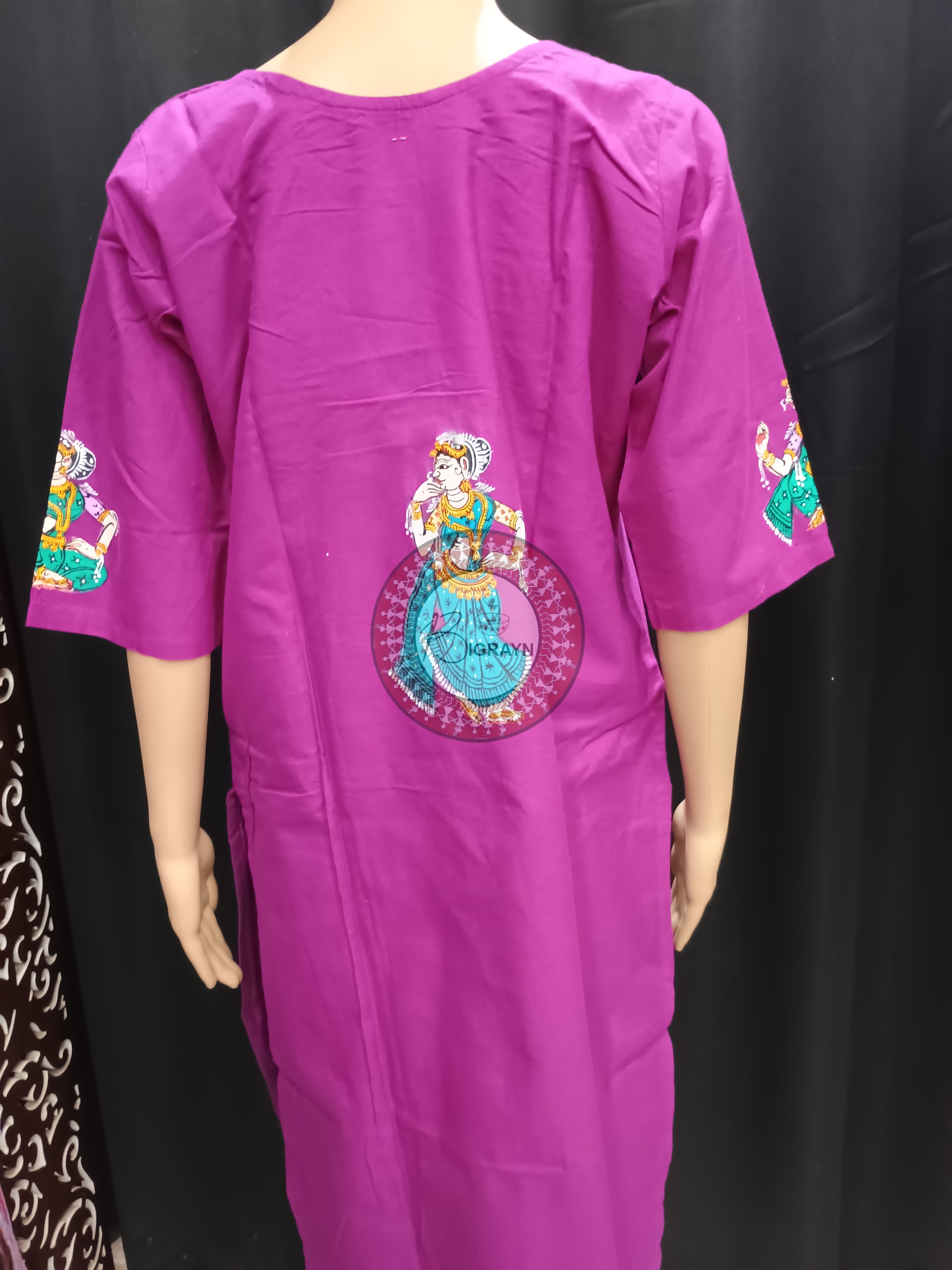 Purple Boita Bandana Theme Hand Painted Pattachitra Kurti