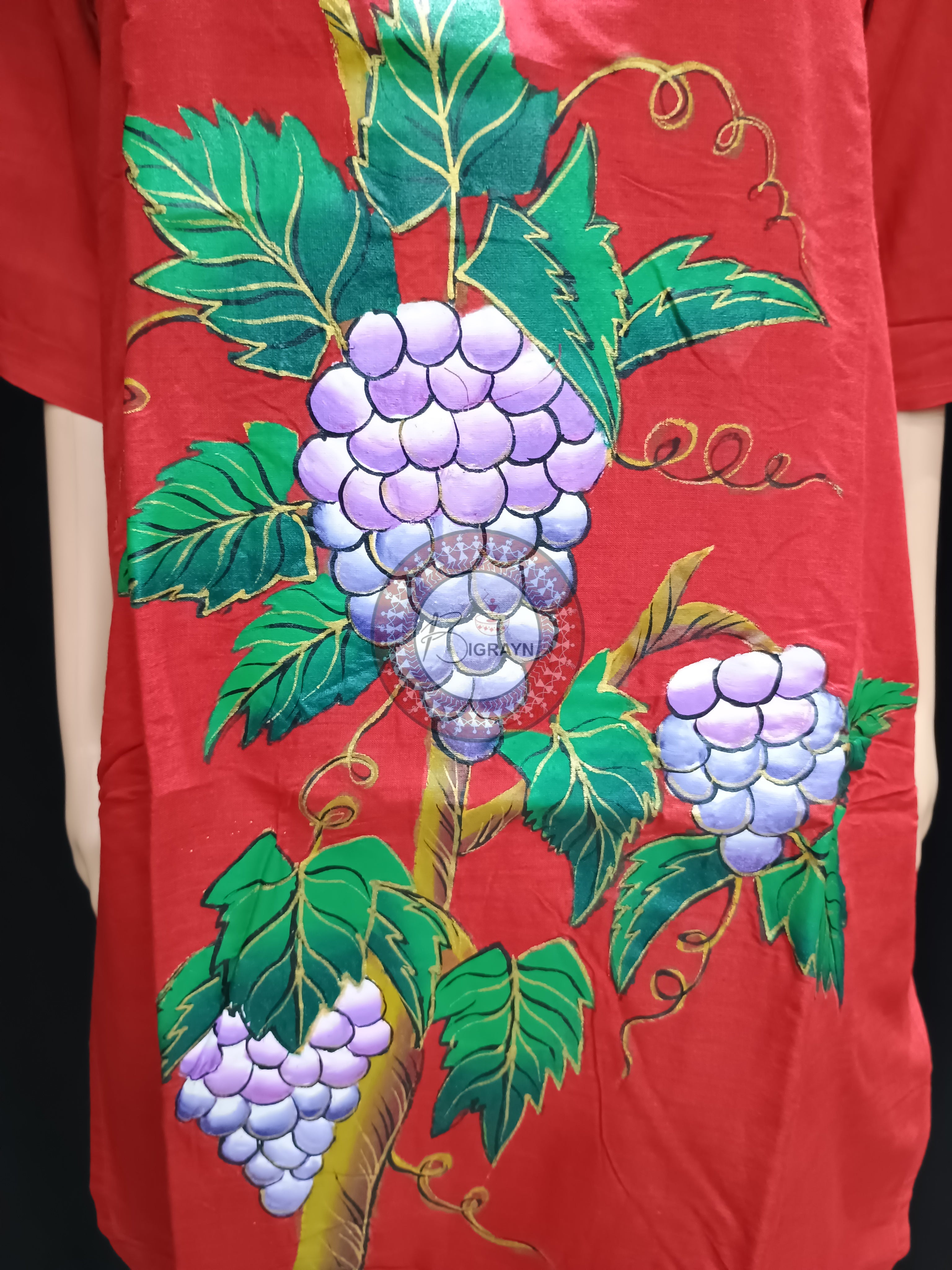 Red Fruits Tree Mordern Art Theme Hand Painted Pattachitra Kurti