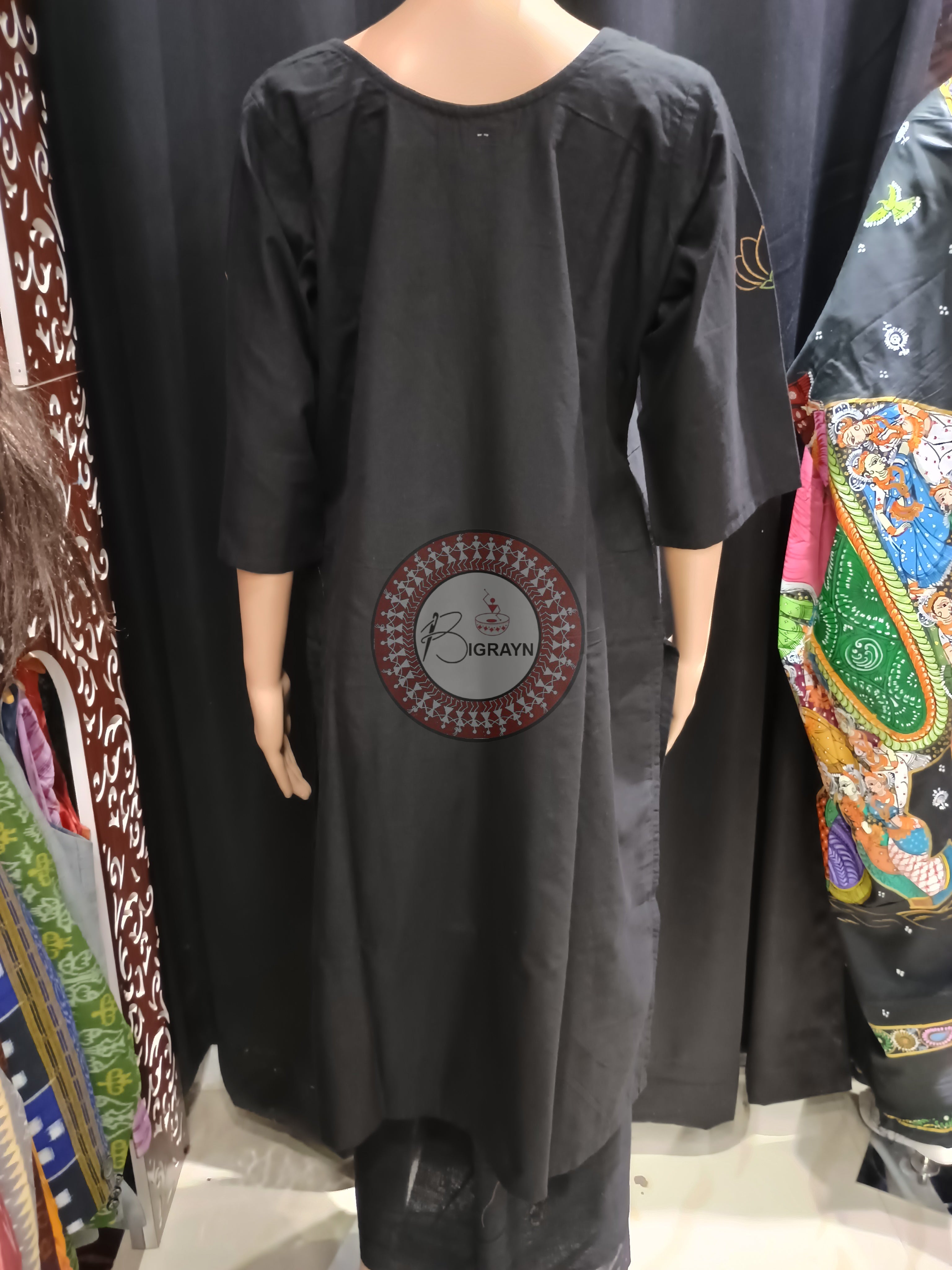 Black Durga Face Theme Hand Painted Pattachitra Kurti