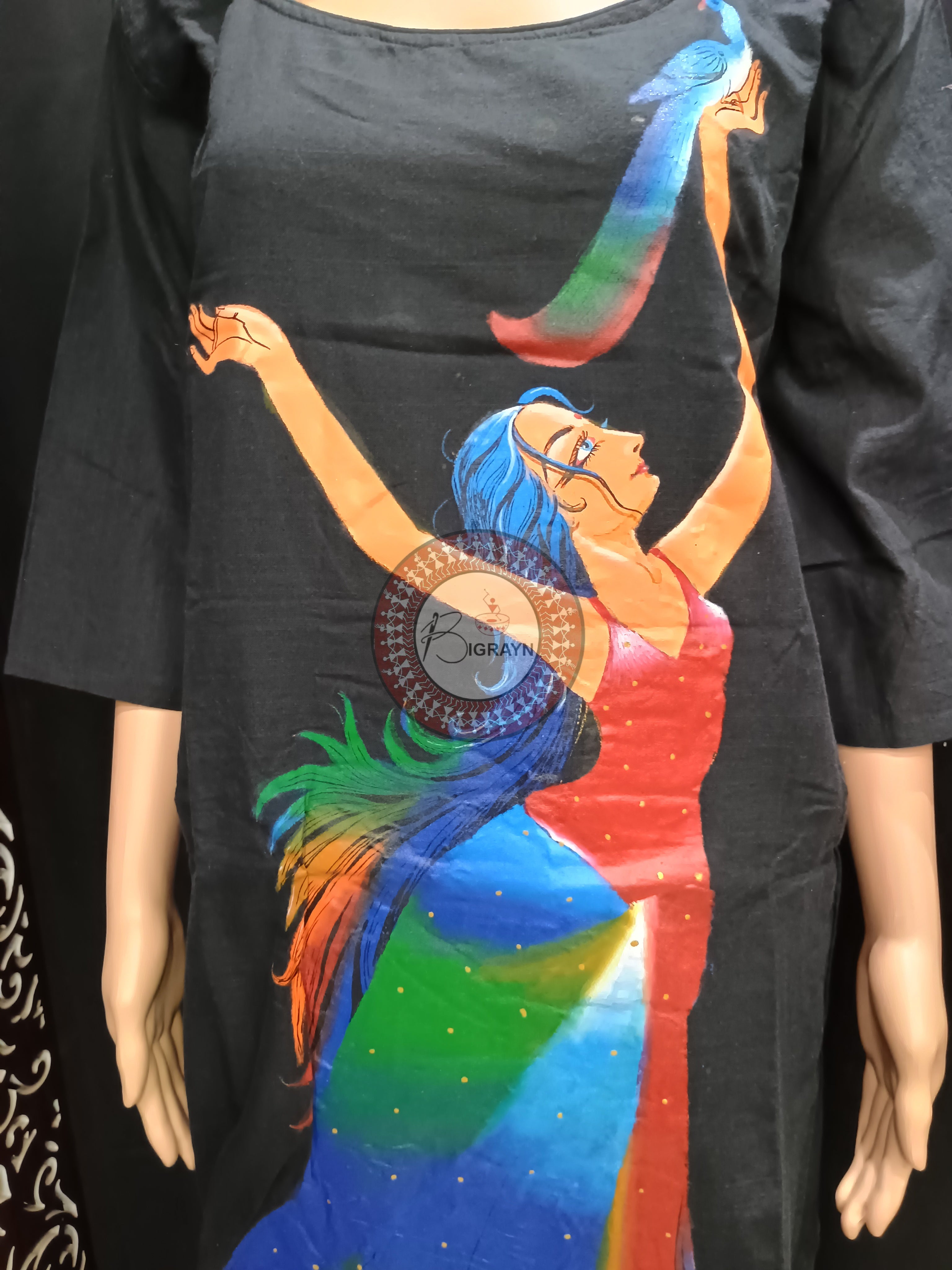 Black Women Theme Hand Painted Pattachitra Kurti