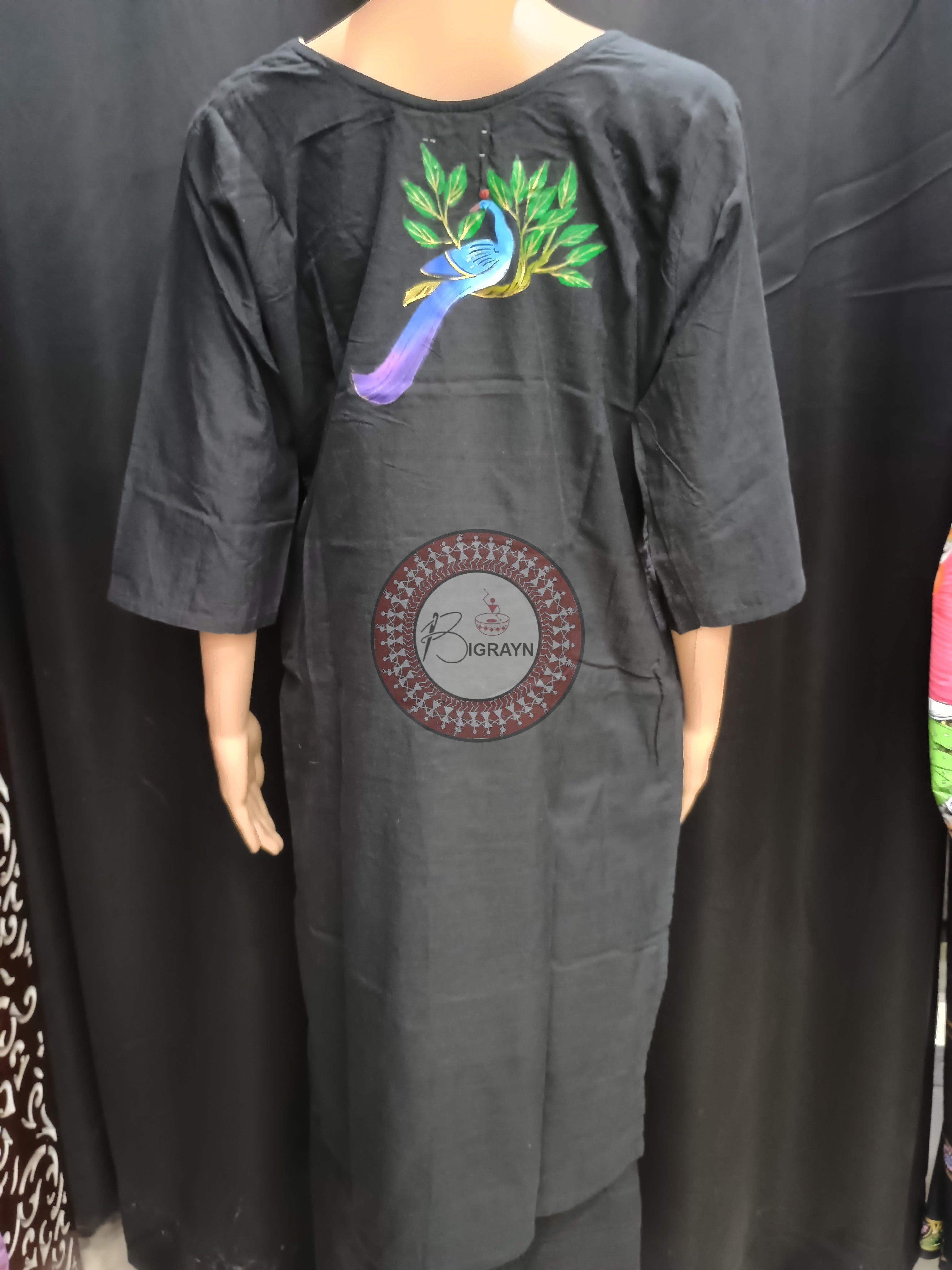 Black Women Theme Hand Painted Pattachitra Kurti