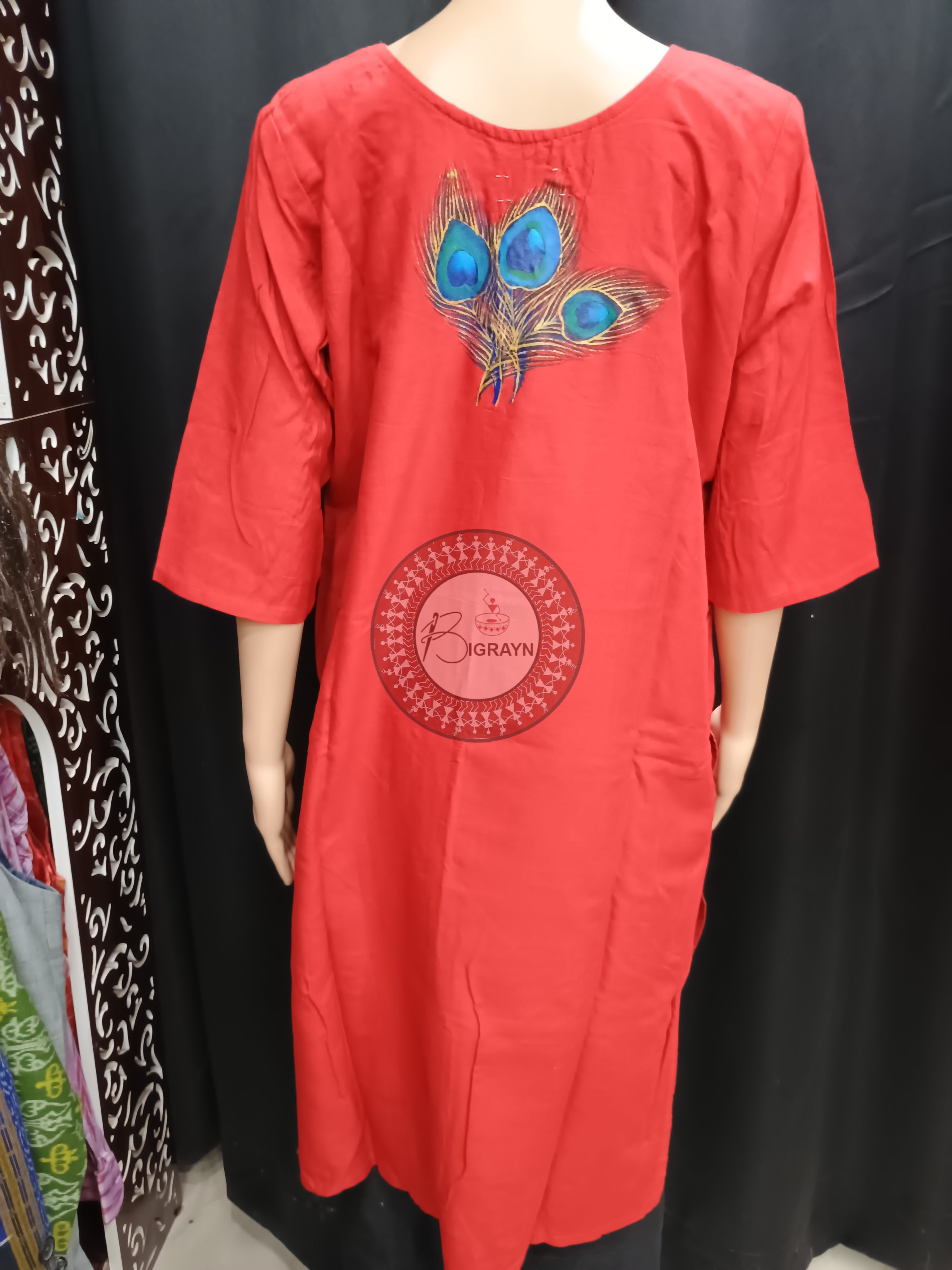 Red Women Theme Hand Painted Pattachitra Kurti