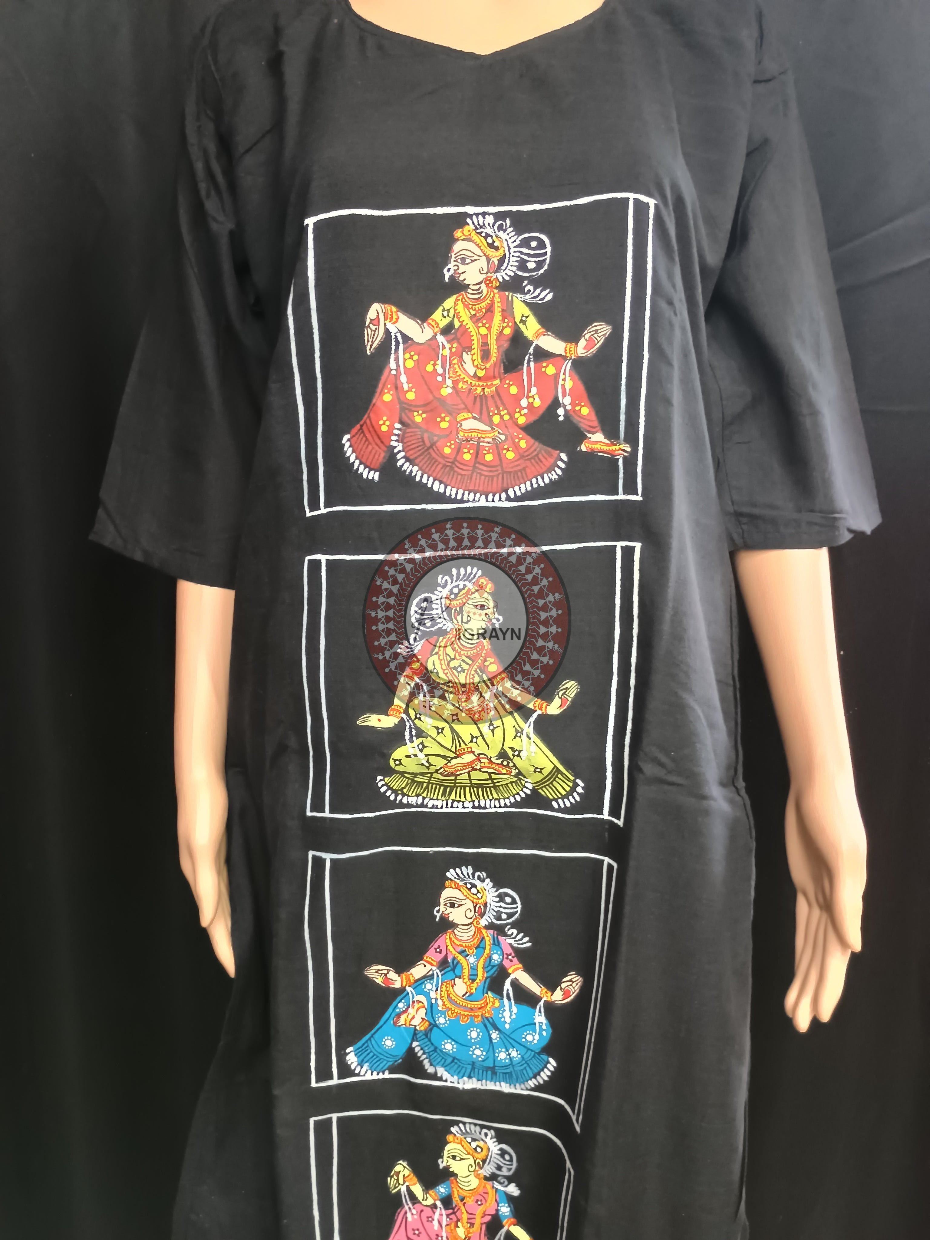 Black Dancer Theme Hand Painted Pattachitra Kurti