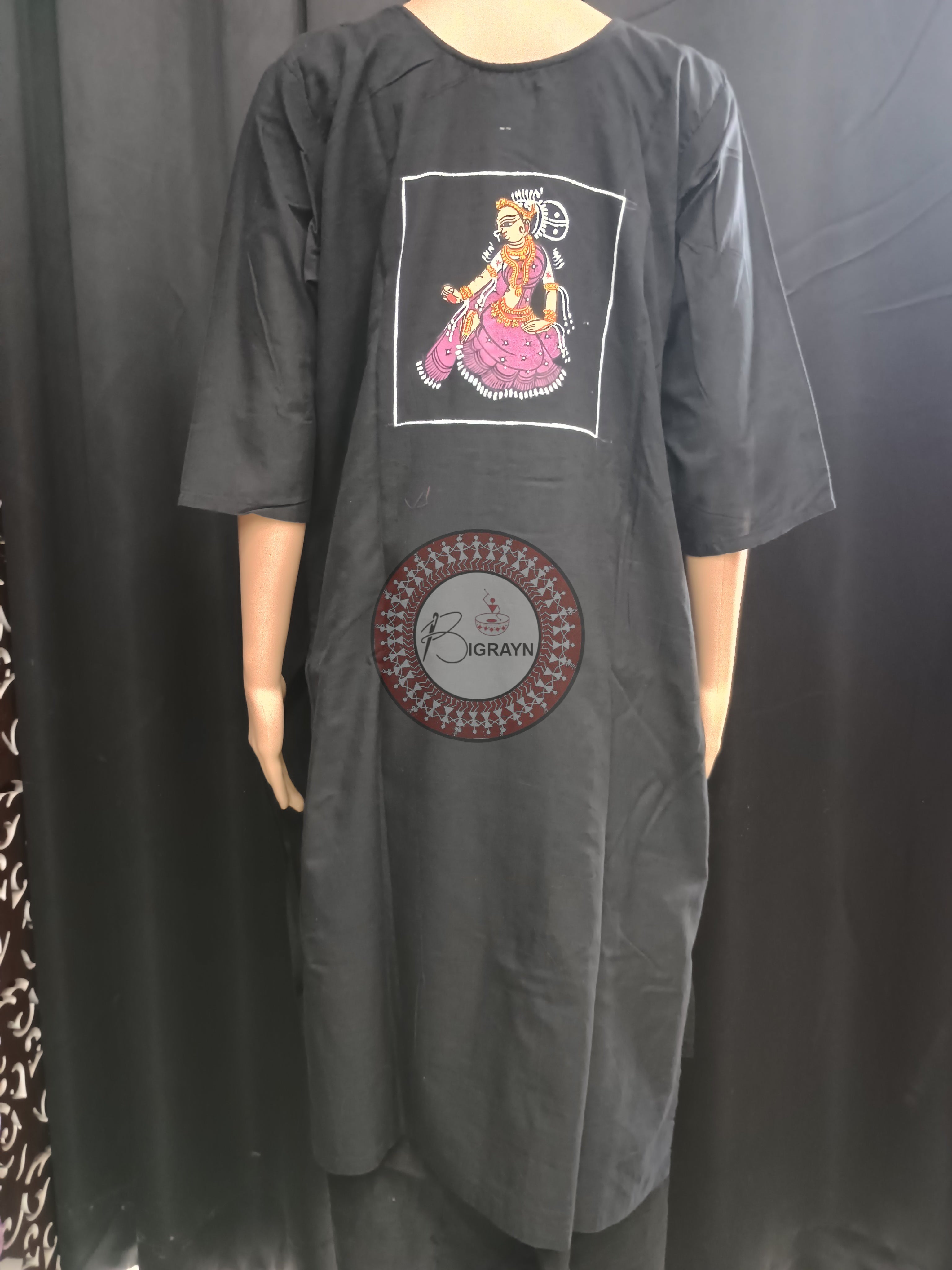 Black Dancer Theme Hand Painted Pattachitra Kurti