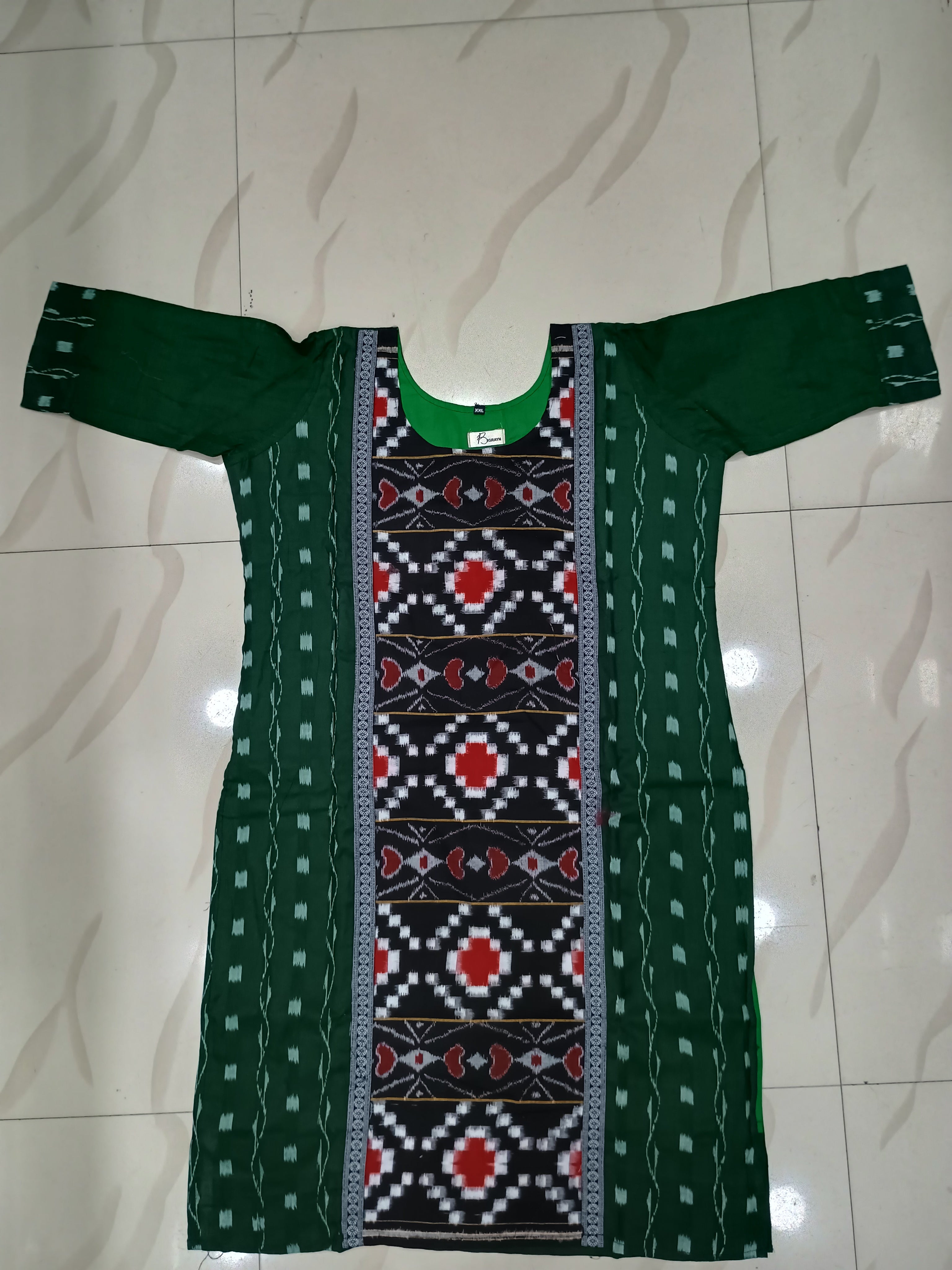 Green Black Pasapali Designer A-Line Kurti