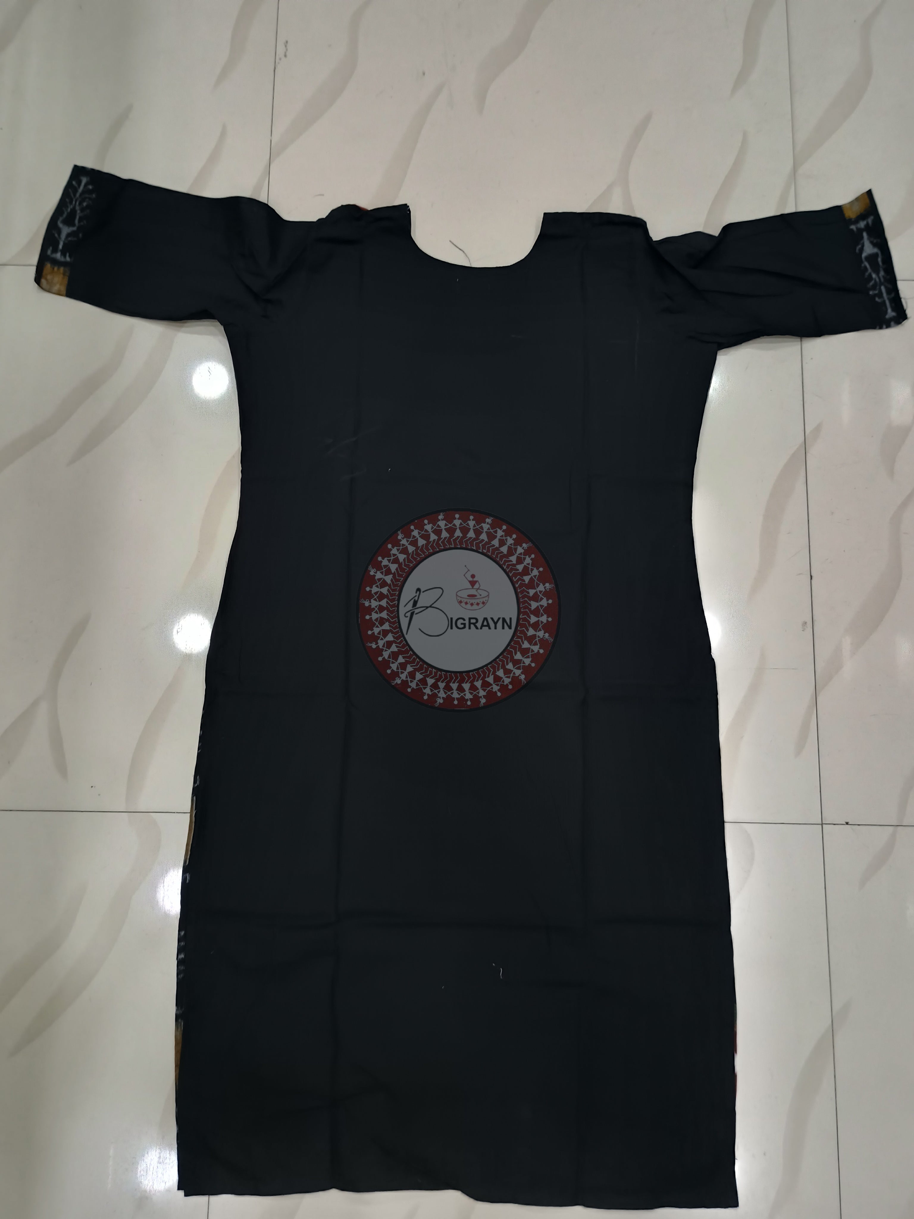 Black Red Pasapali Designer A-Line Kurti