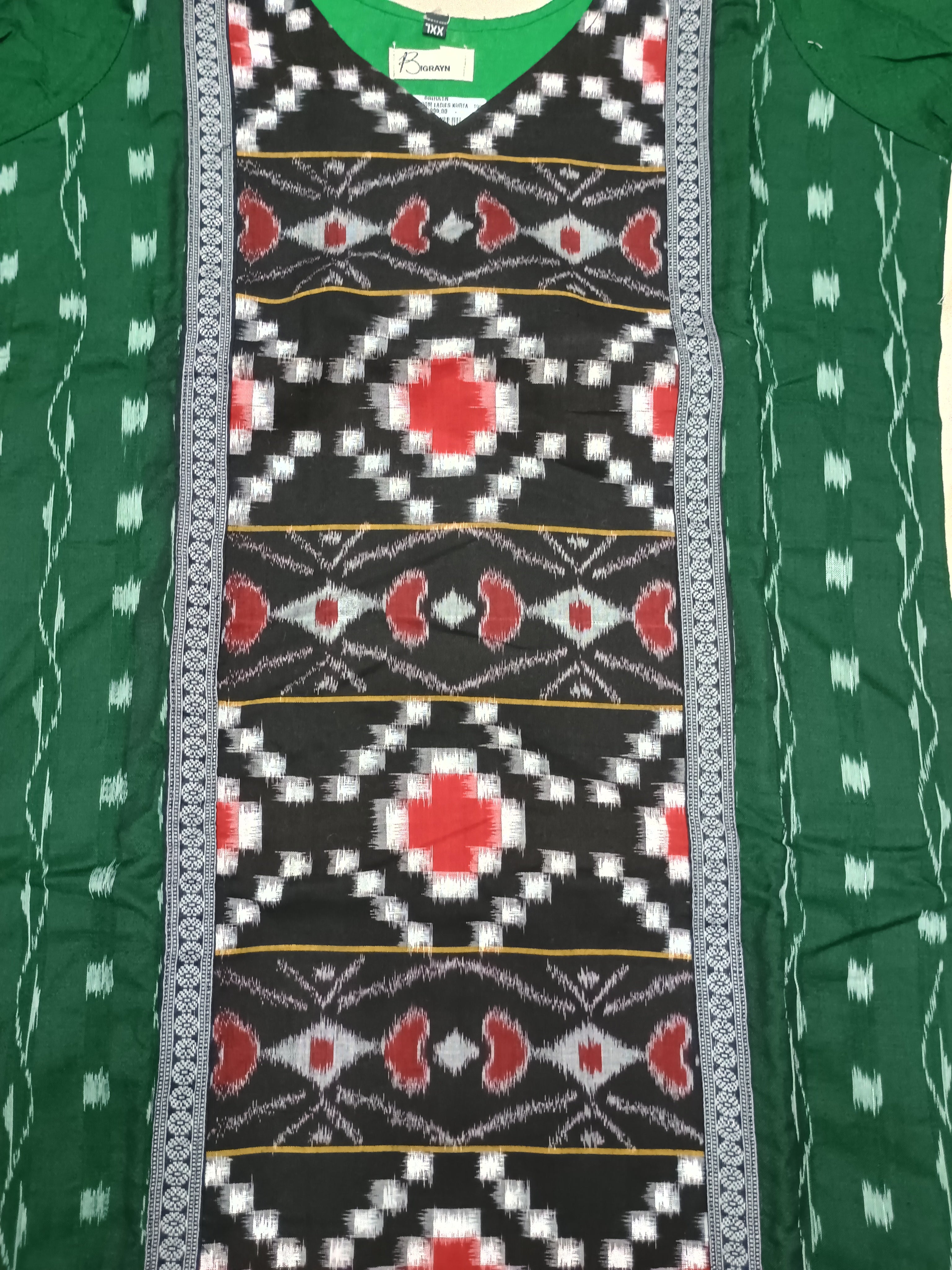Green Black Cross Pasapali Designer A-Line Kurti