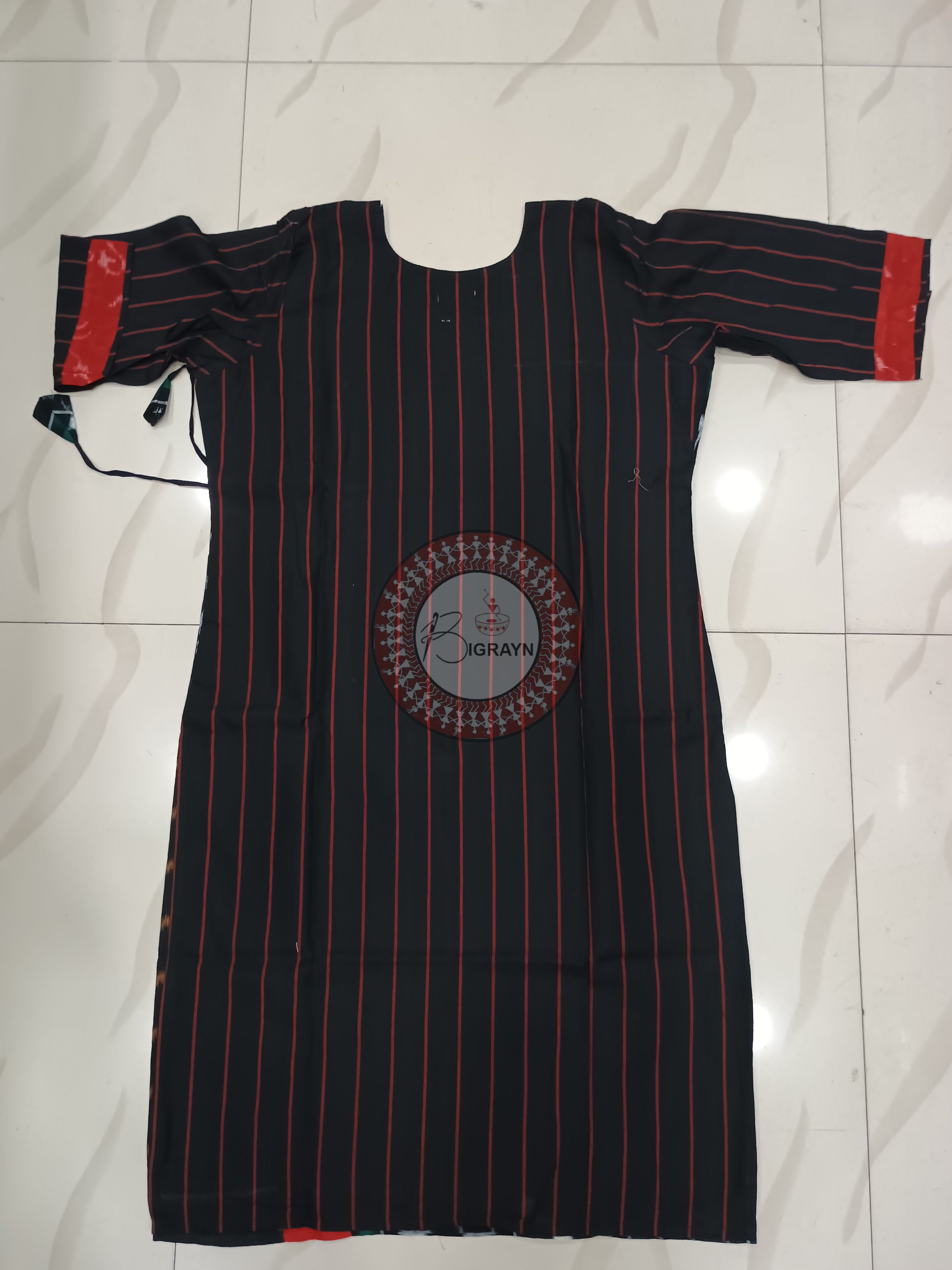 Green Black Red Pasapali Designer A-Line Kurti