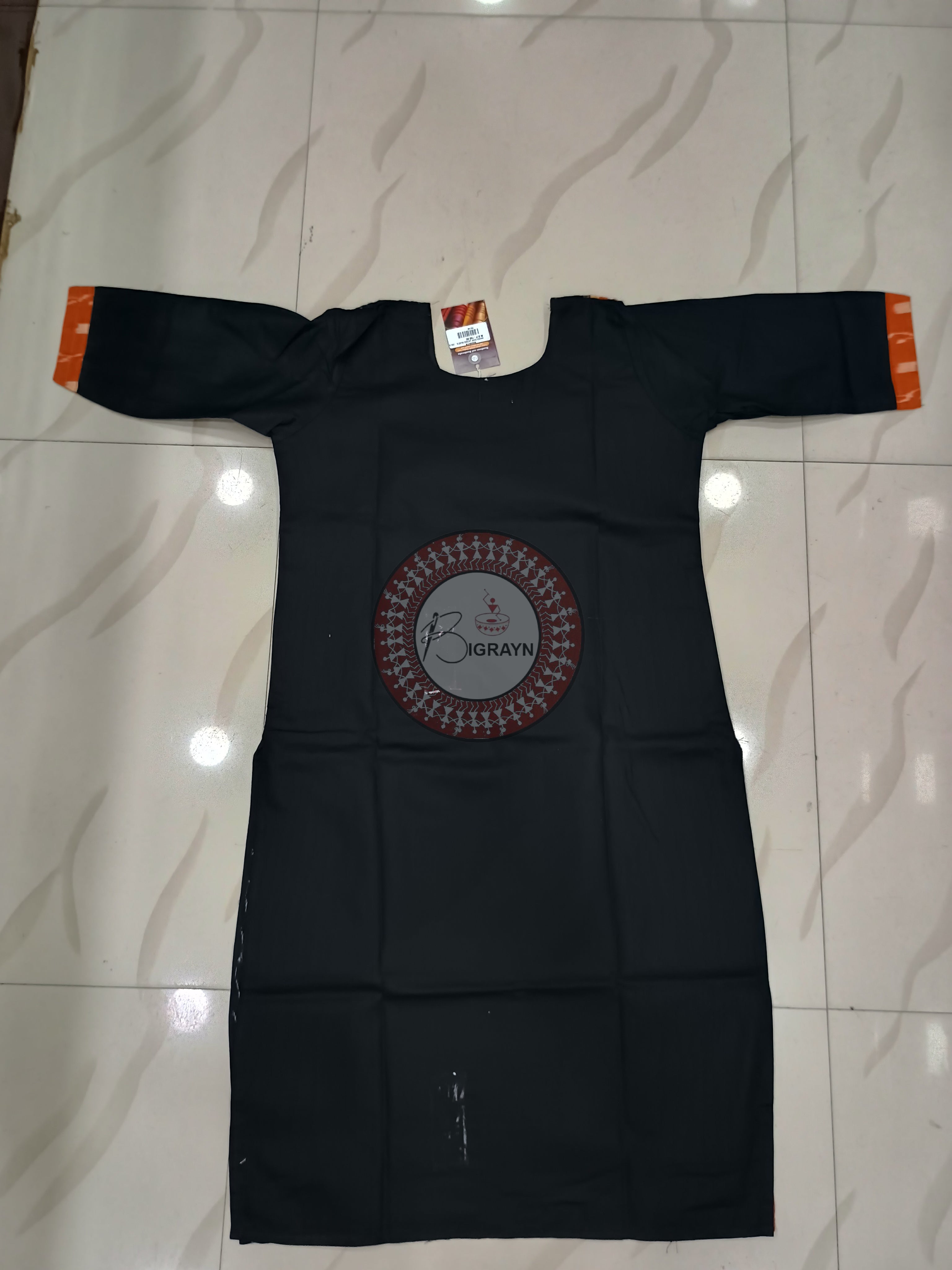 Black Orange Designer A-Line Kurti