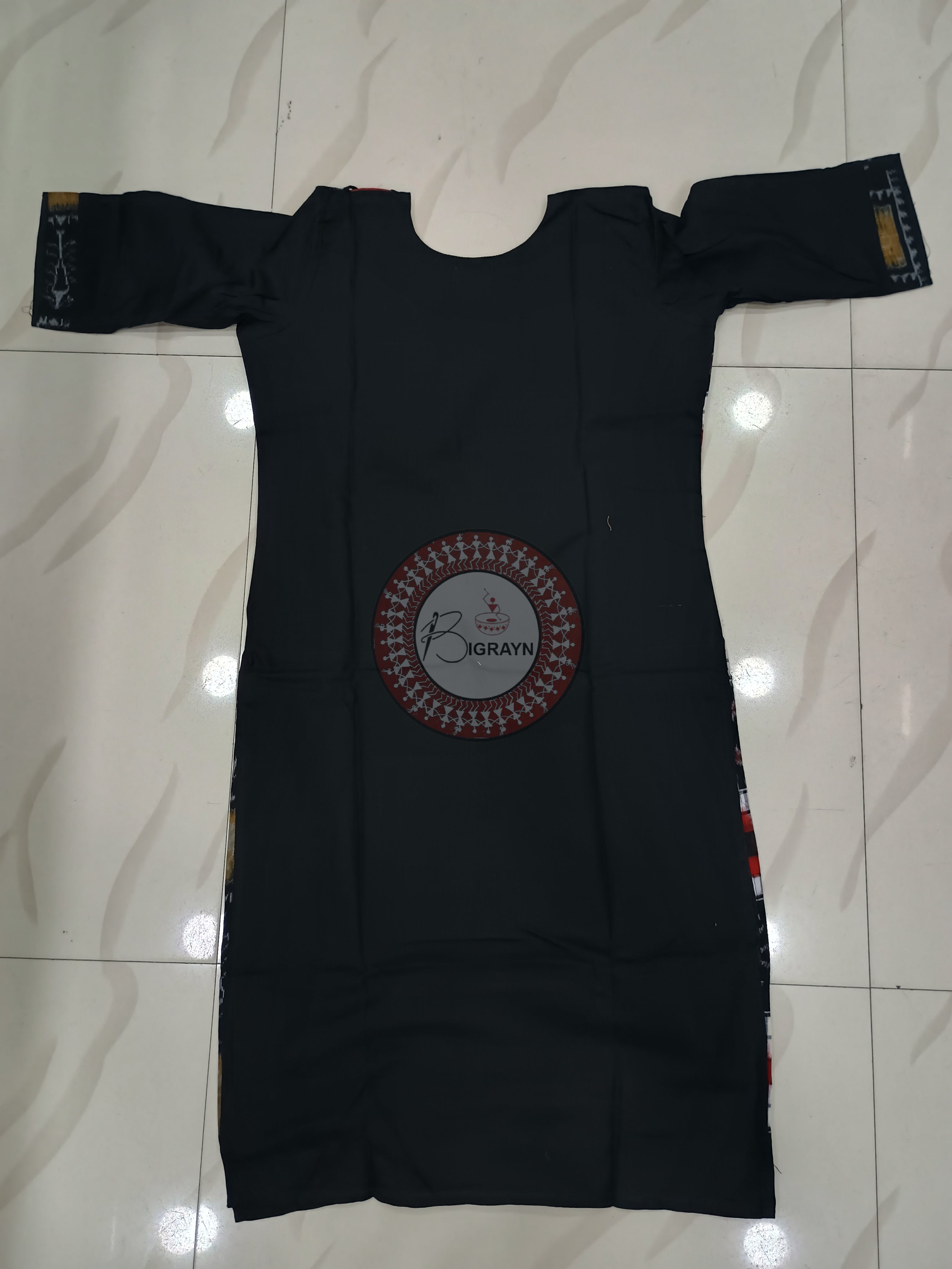 Black Red white Pasapali Designer A-Line Kurti