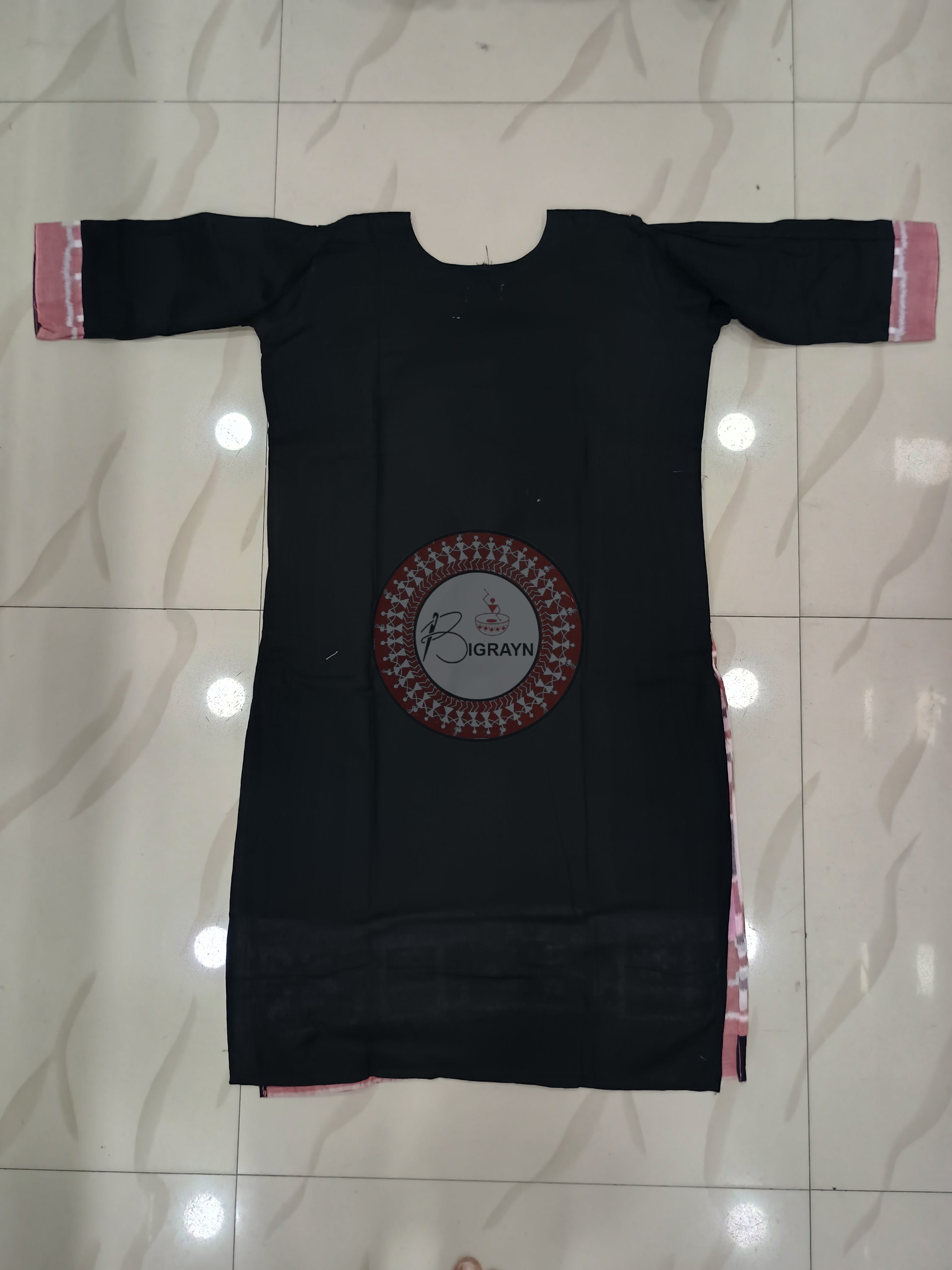 Peach Black Pasapali Designer A-Line Kurti