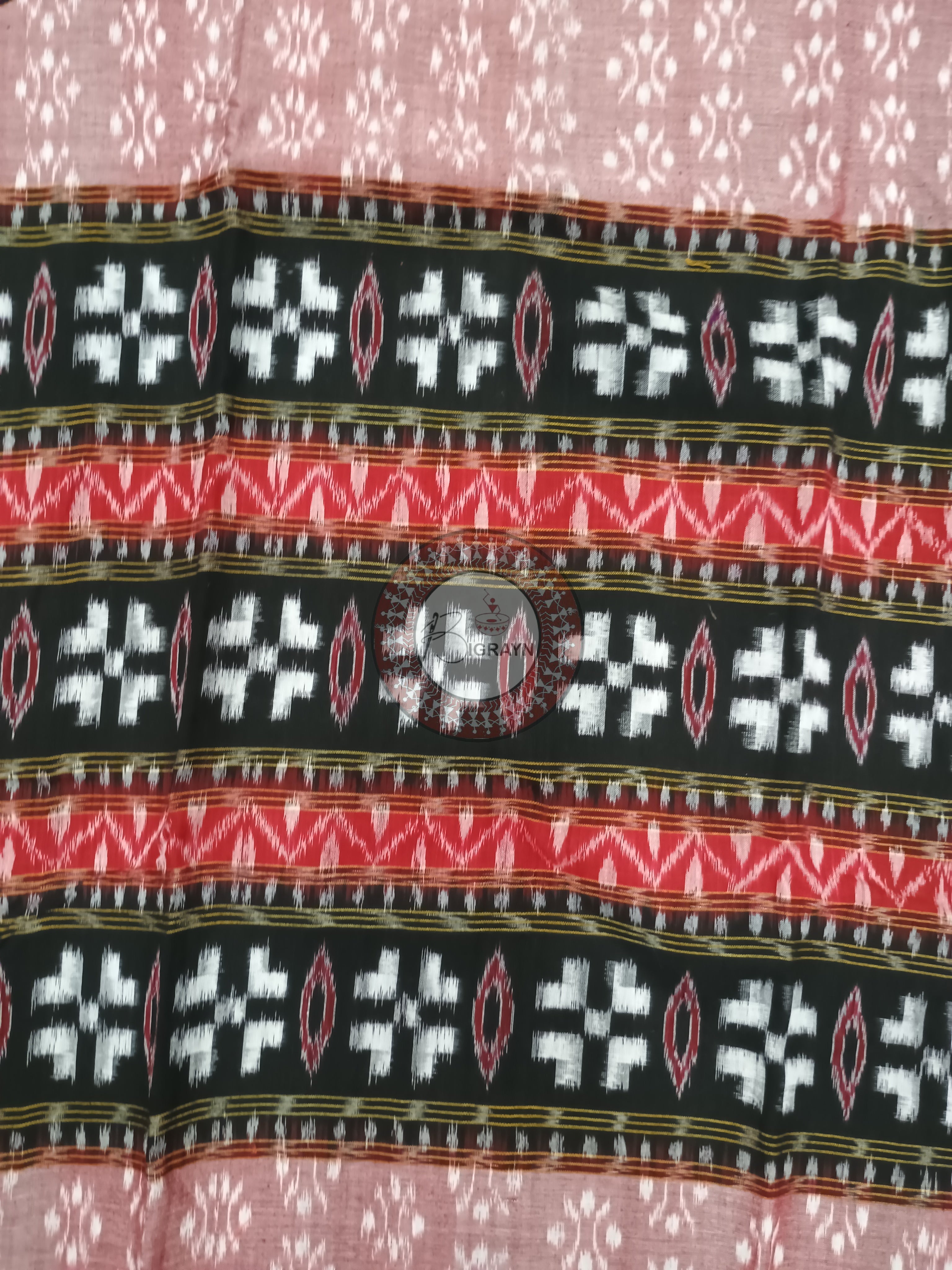 Peach Black Pasapali With Flower Designer A-Line Kurti