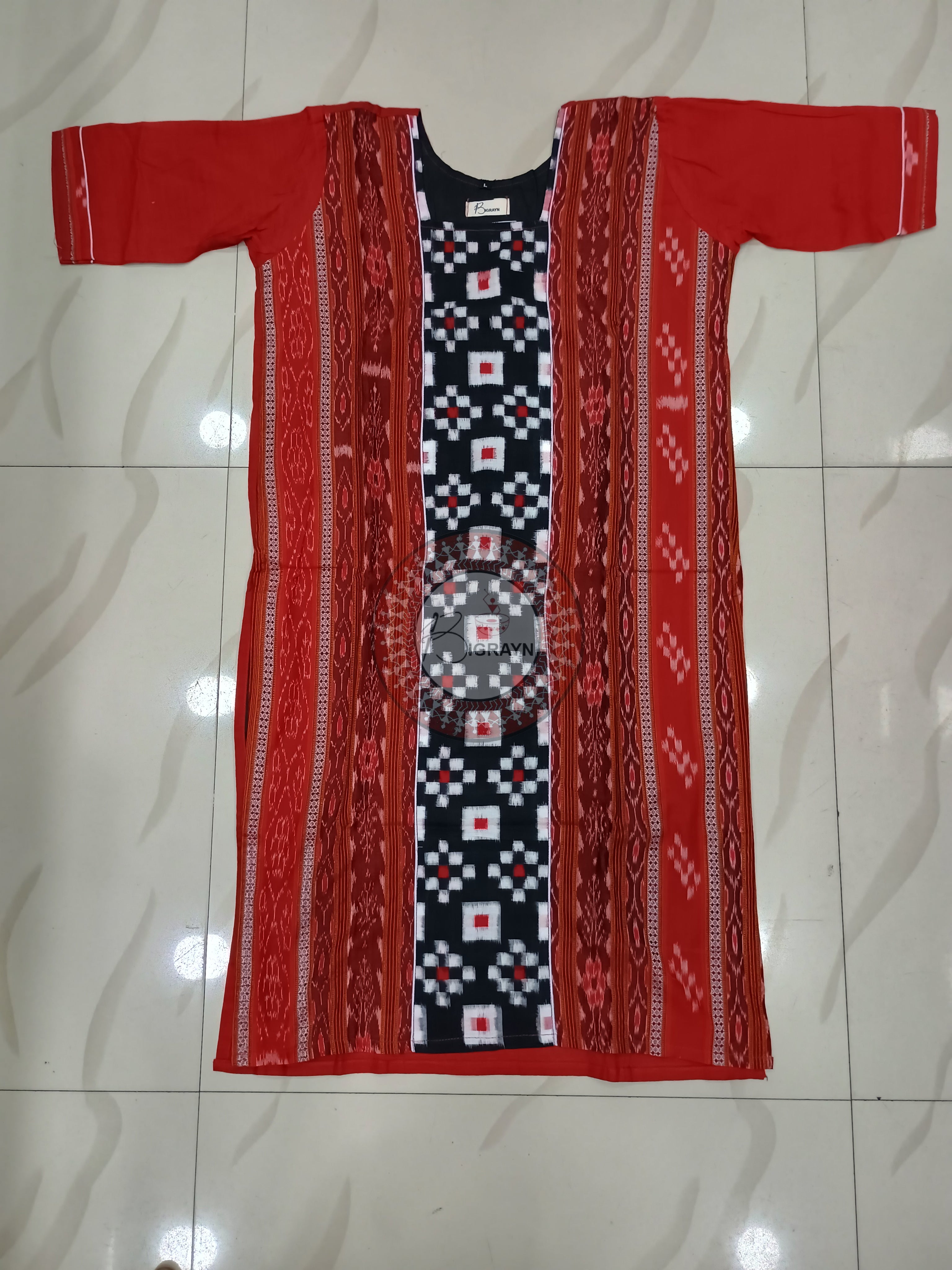Red Black Pasapali Designer A-Line Kurti