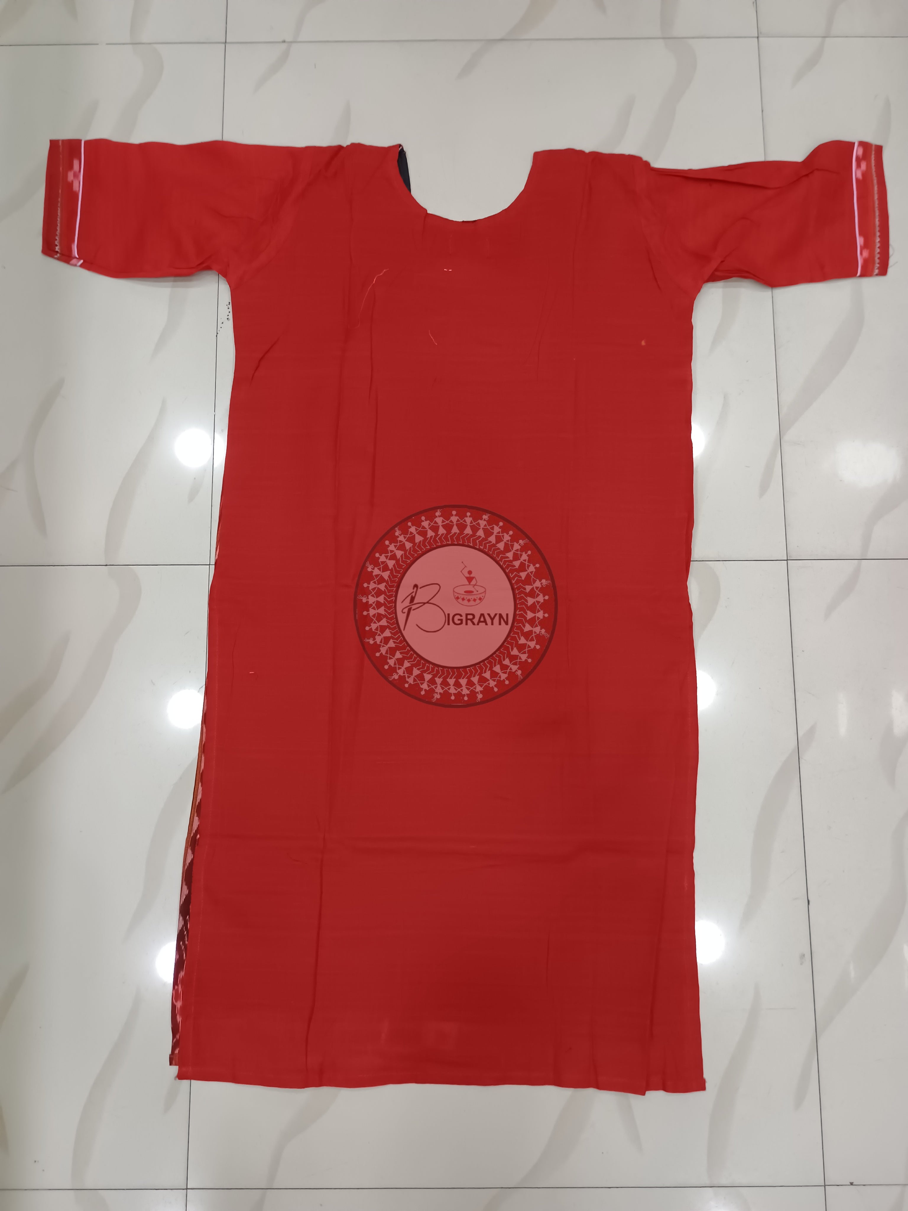 Red Black Pasapali Designer A-Line Kurti