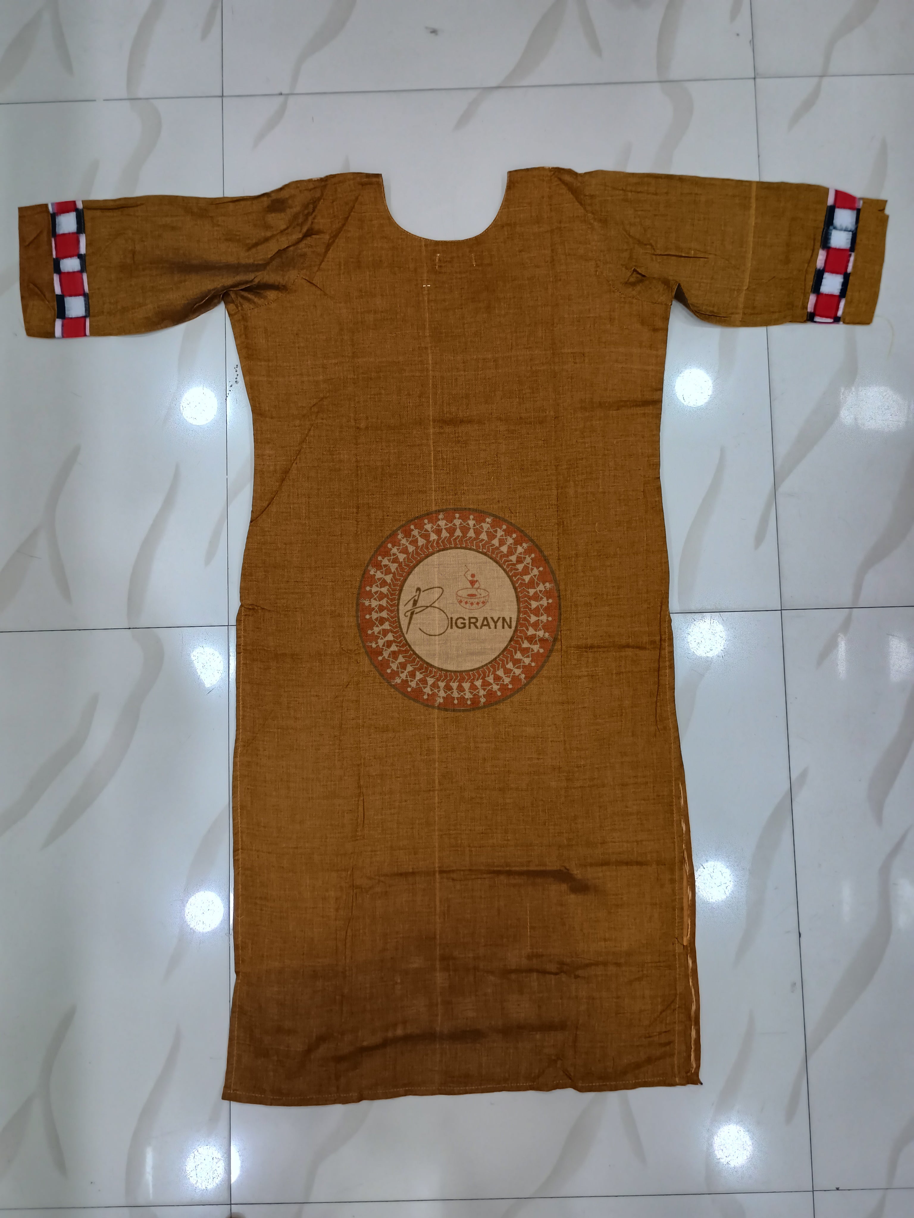 Mustard Yellow White Pasapali Designer A-Line Kurti
