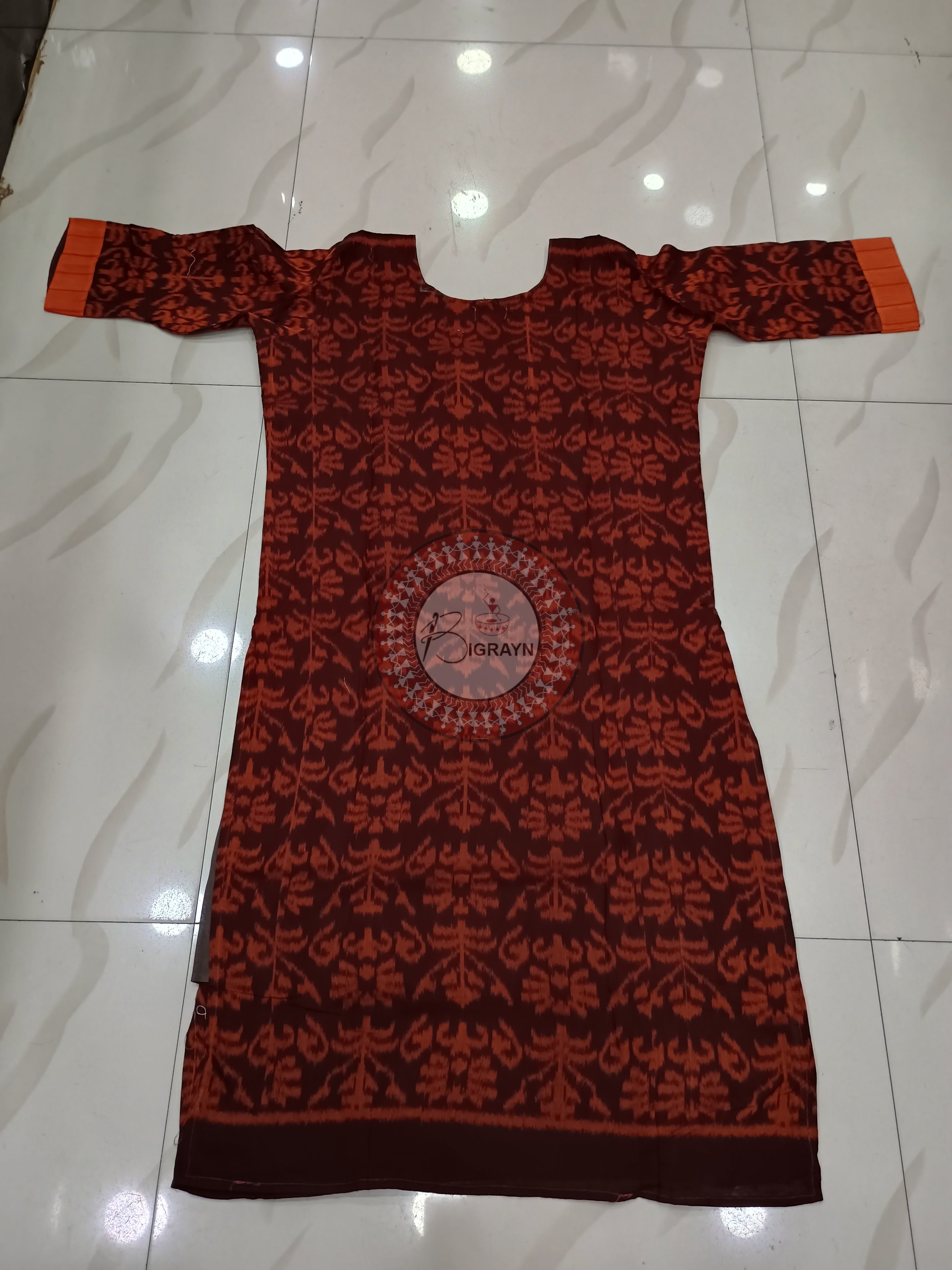 Maroon Yellow Tree Designer A-Line Kurti