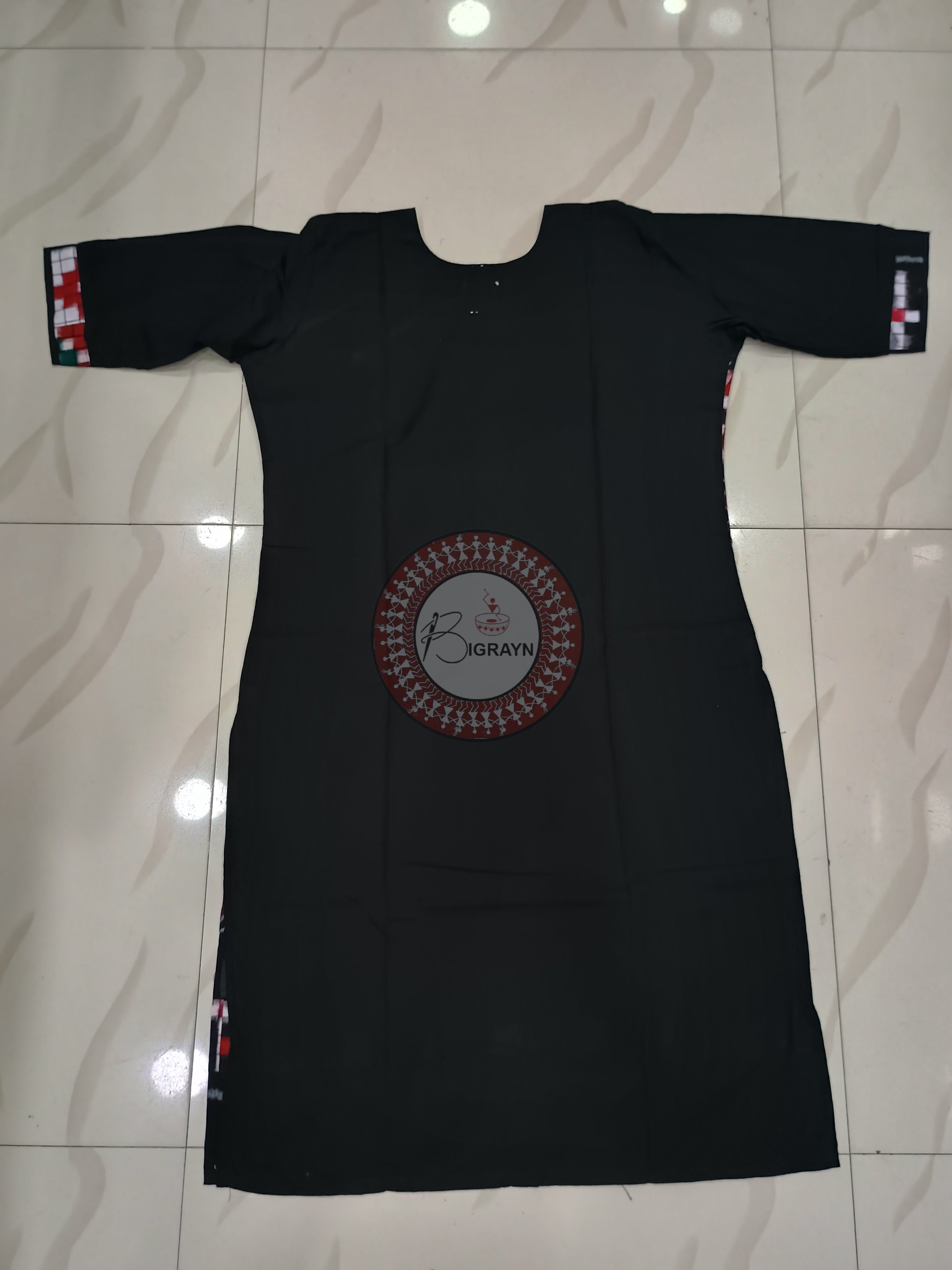 Black White Red Pasapali With Flower Designer A-Line Kurti