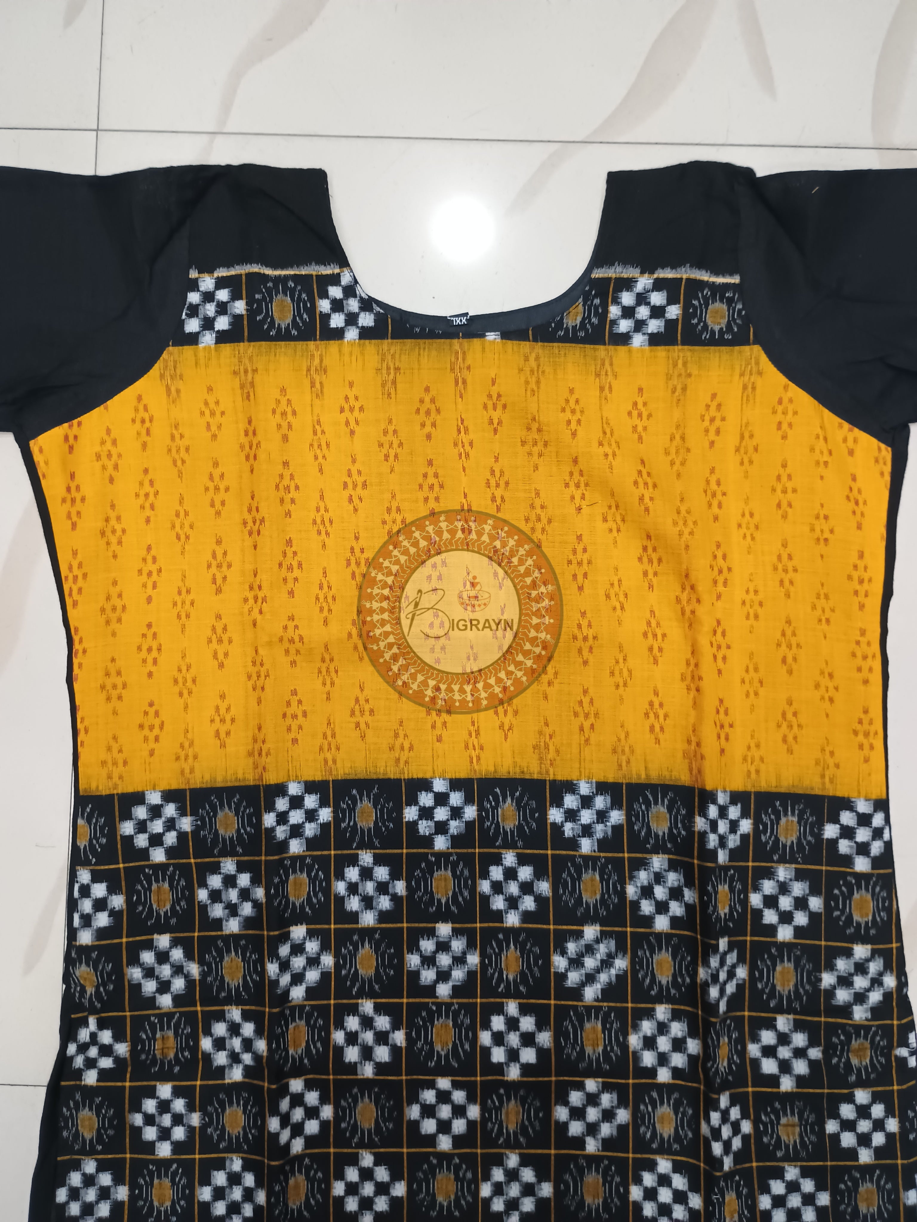 Black Yellow Red Pasapali Designer A-Line Kurti